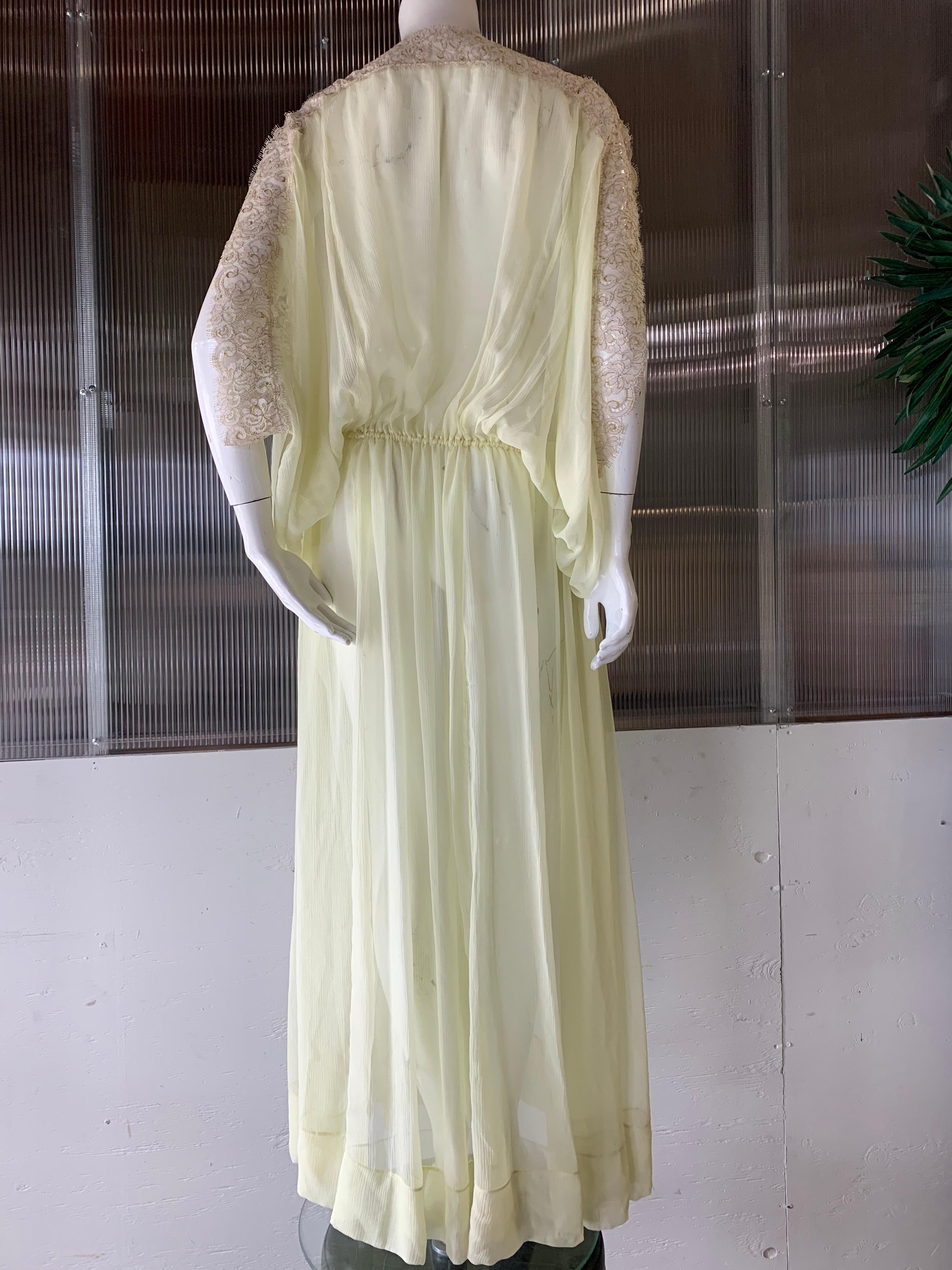 Torso Creations Lemon Silk Chiffon Goddess Gown W/ Soft Gold Metallic Lace Trim 2