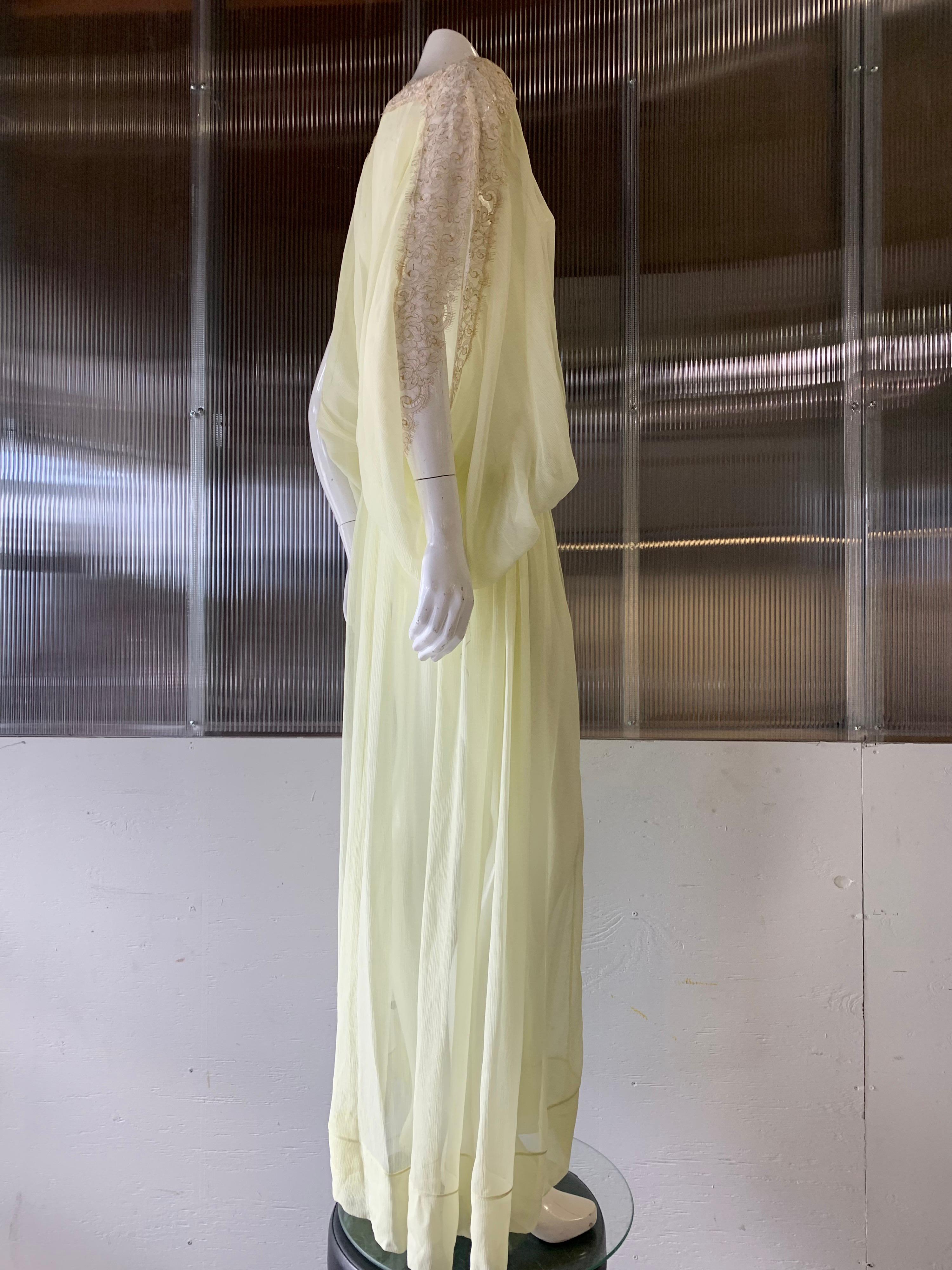 Torso Creations Lemon Silk Chiffon Goddess Gown W/ Soft Gold Metallic Lace Trim 3