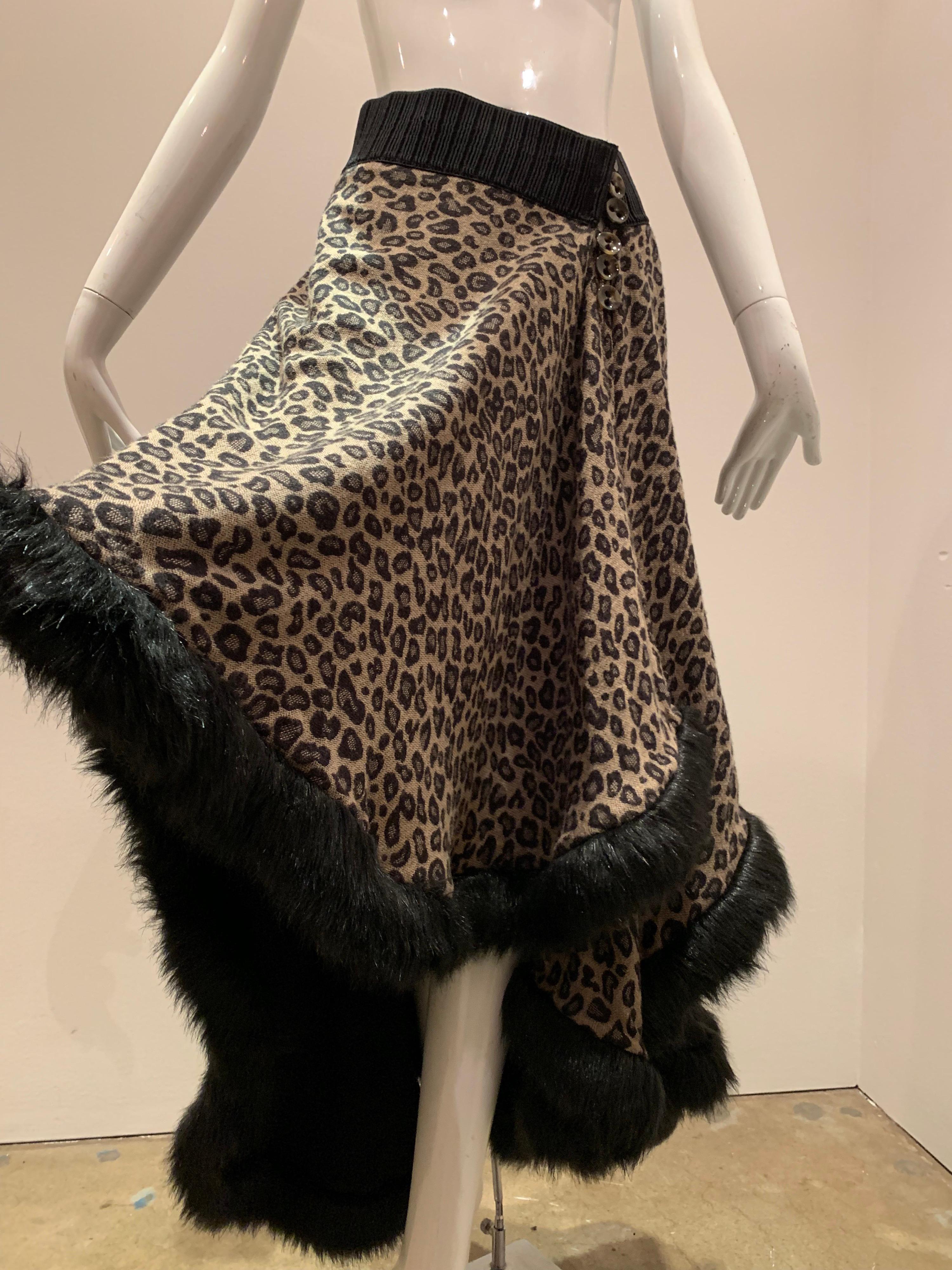 Torso Creations Leopard Knit Hi-Low Skirt W/ Faux Fur Trim 6