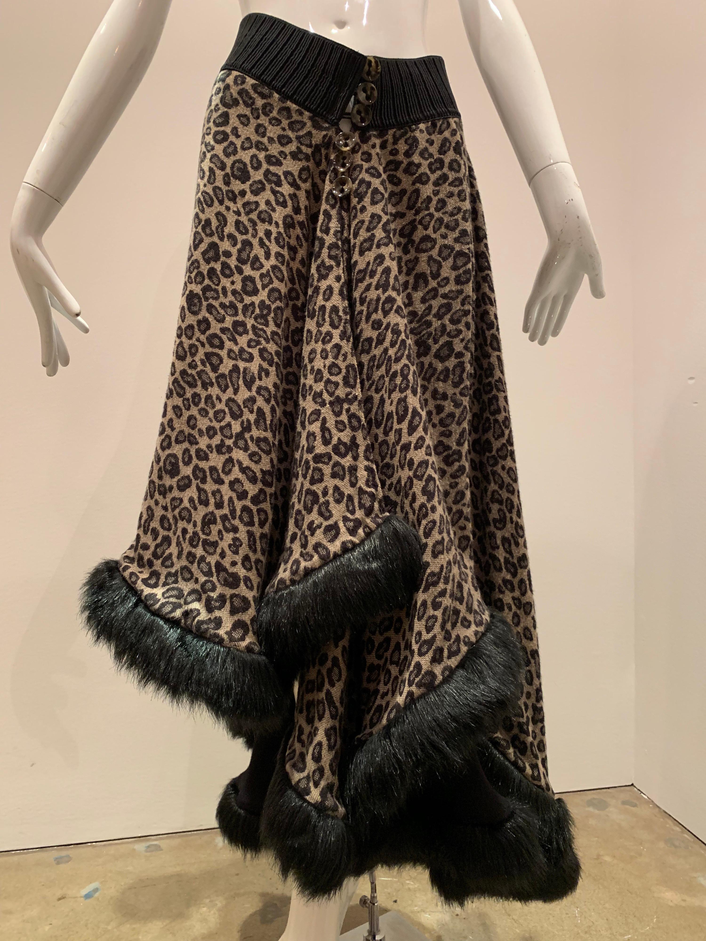 Torso Creations Leopard Knit Hi-Low Skirt W/ Faux Fur Trim 7