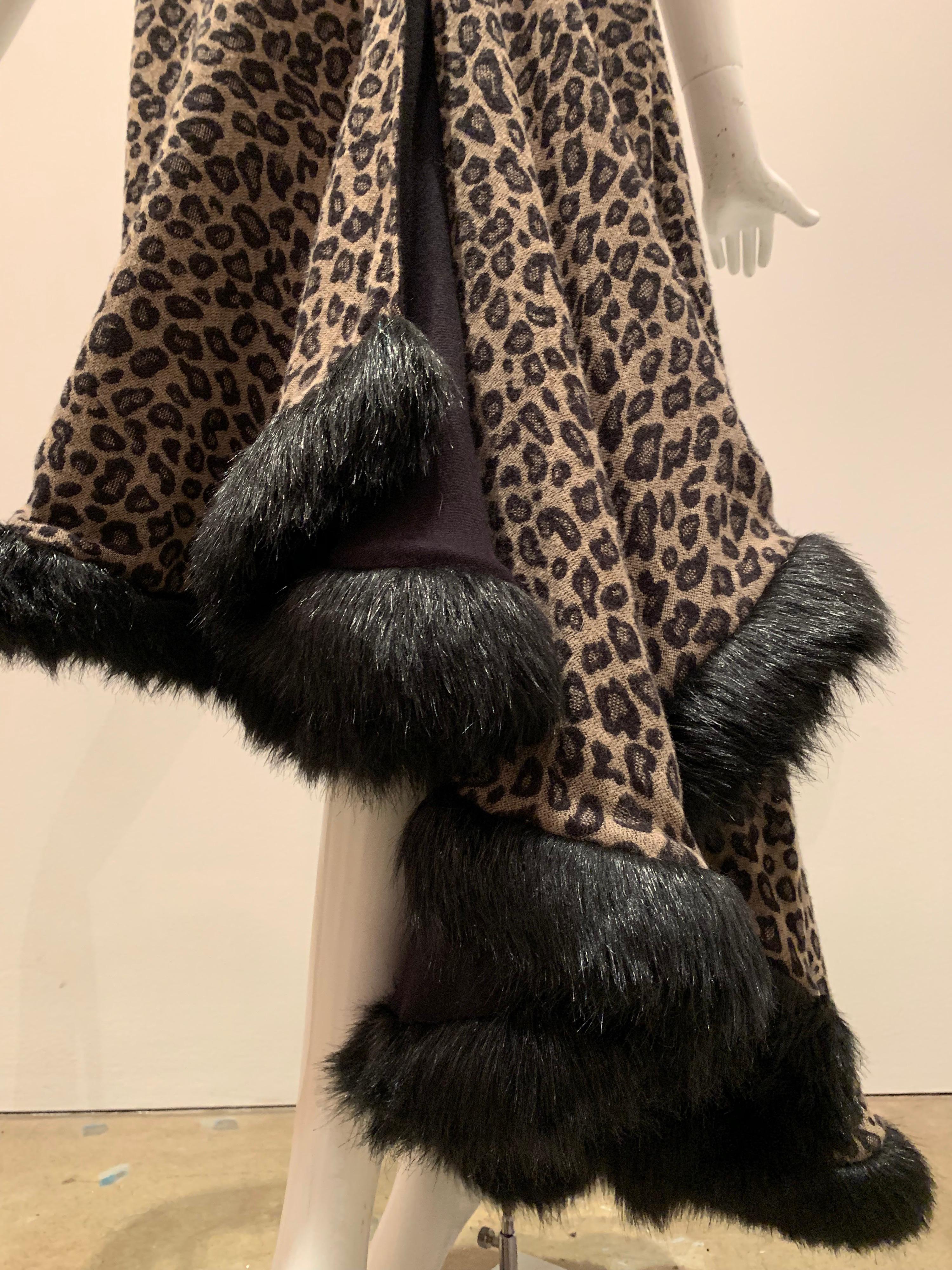 Black Torso Creations Leopard Knit Hi-Low Skirt W/ Faux Fur Trim
