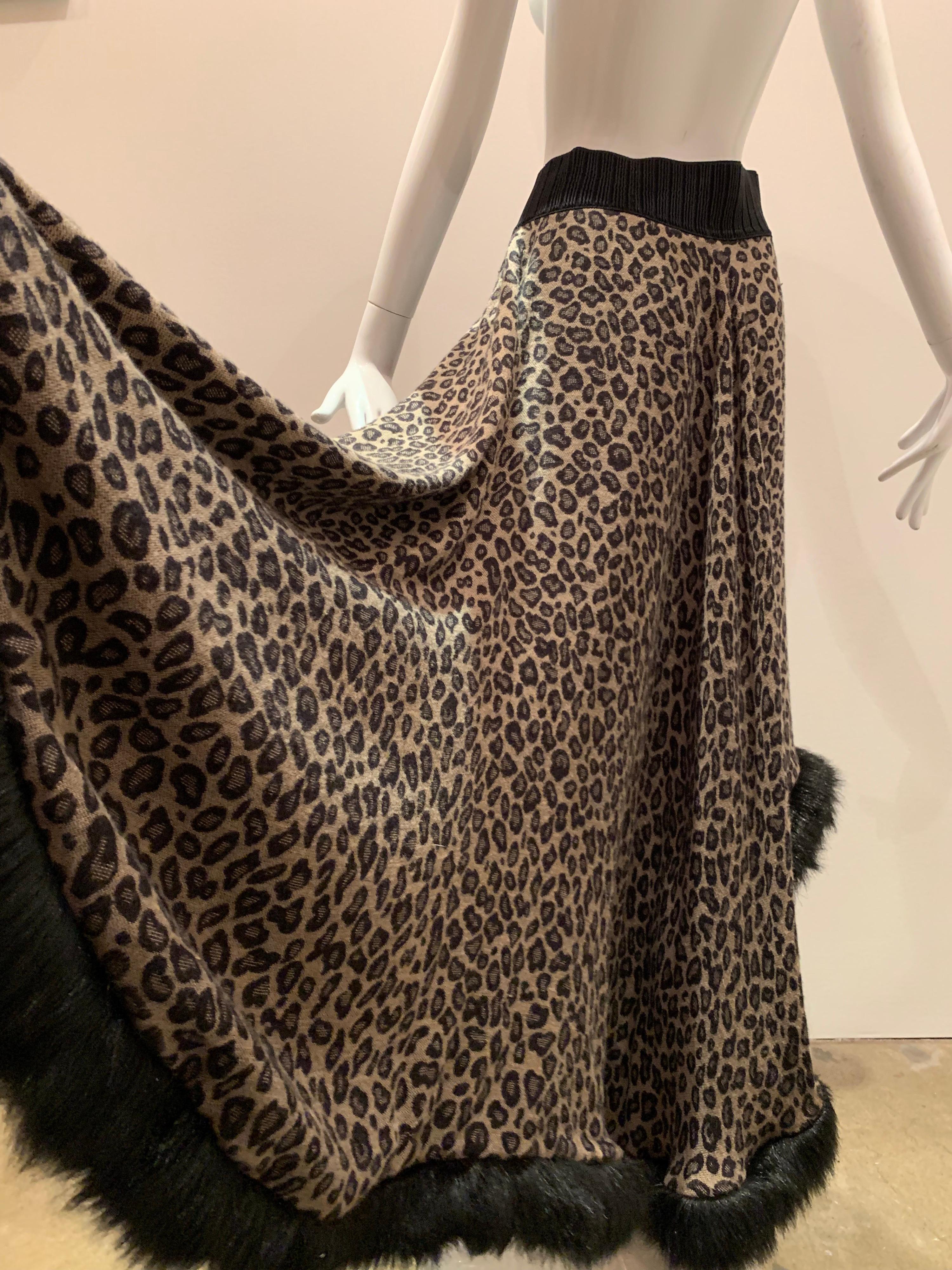 Torso Creations Leopard Knit Hi-Low Skirt W/ Faux Fur Trim 3