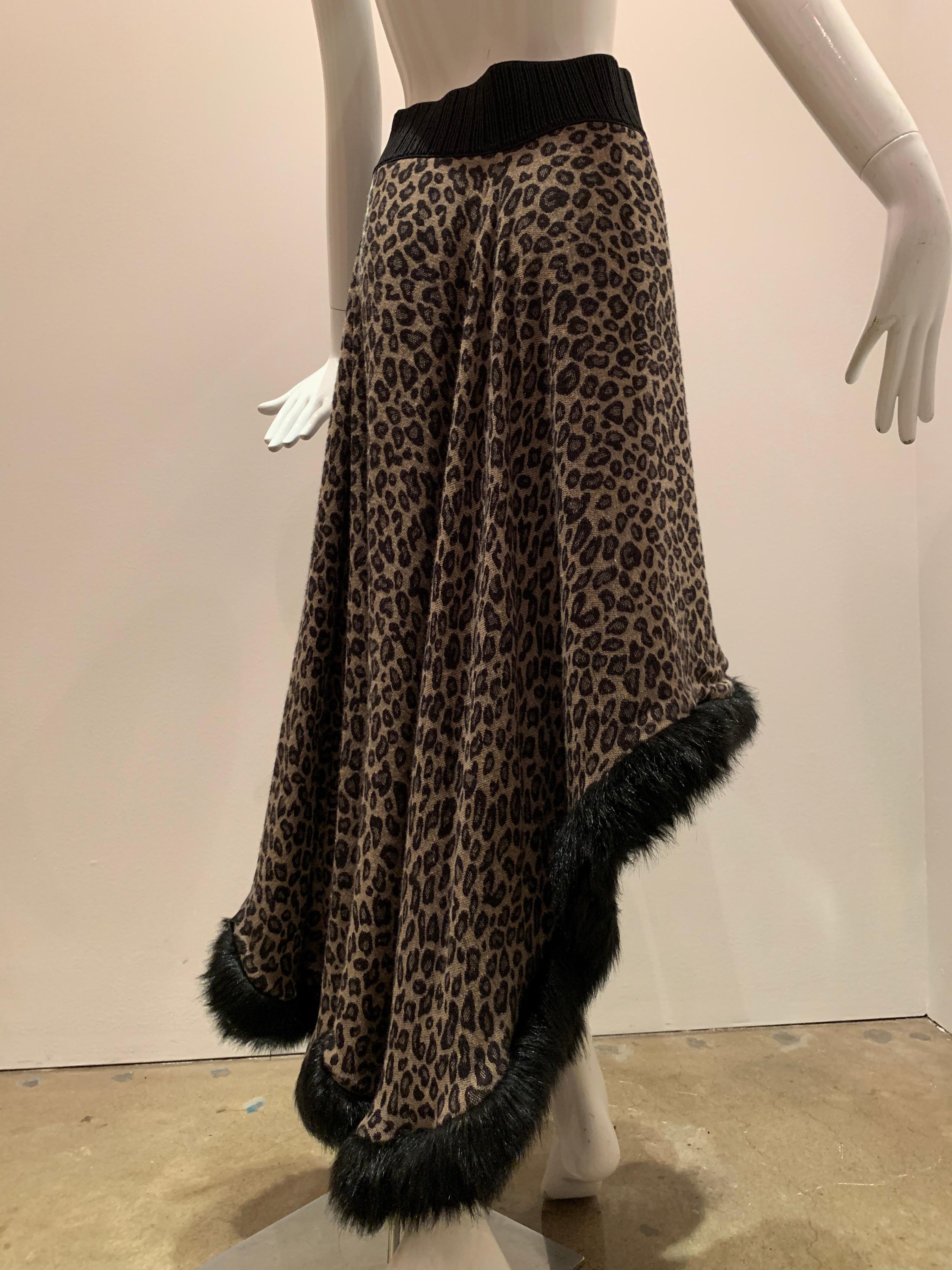 Torso Creations Leopard Knit Hi-Low Skirt W/ Faux Fur Trim 4