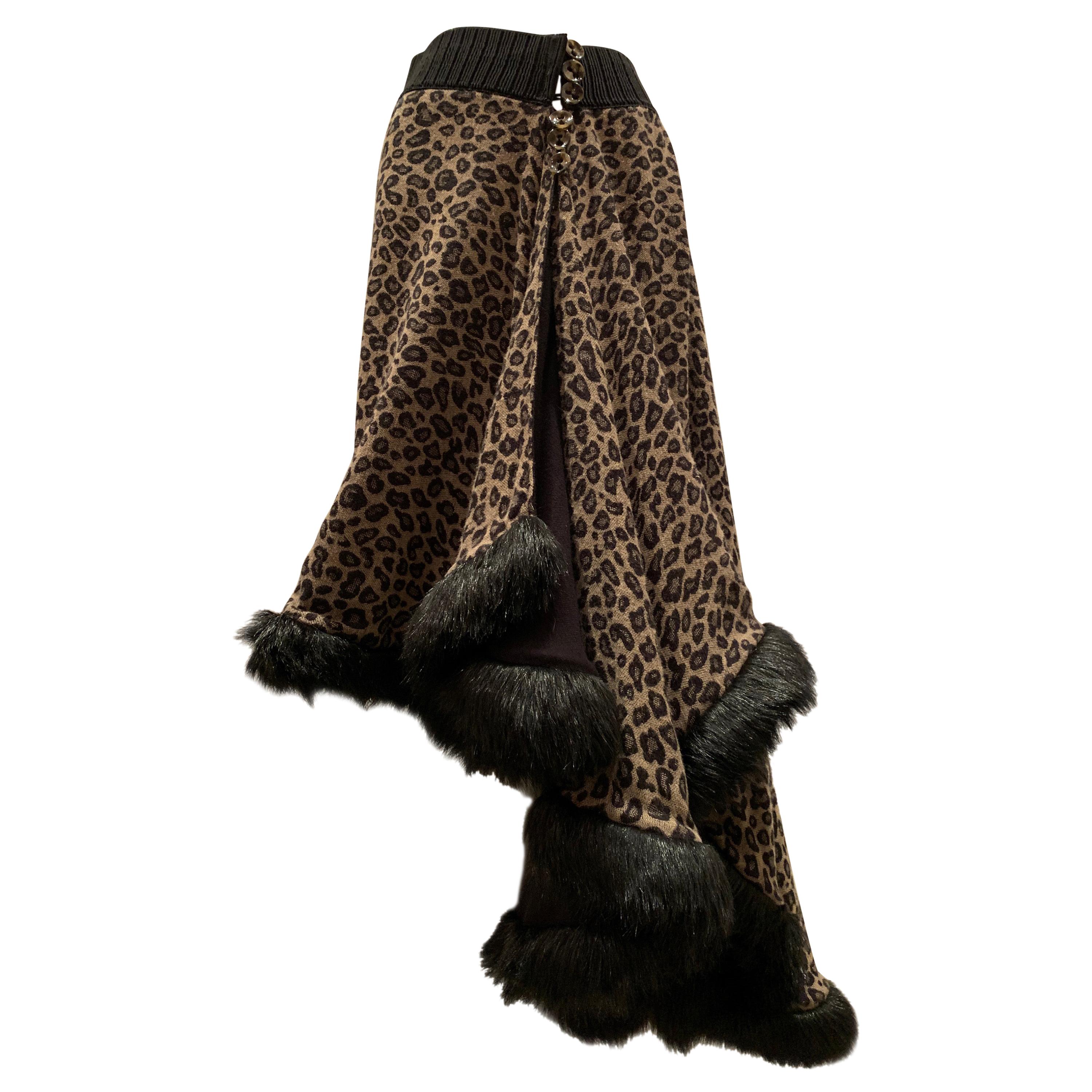 Torso Creations Leopard Knit Hi-Low Skirt W/ Faux Fur Trim