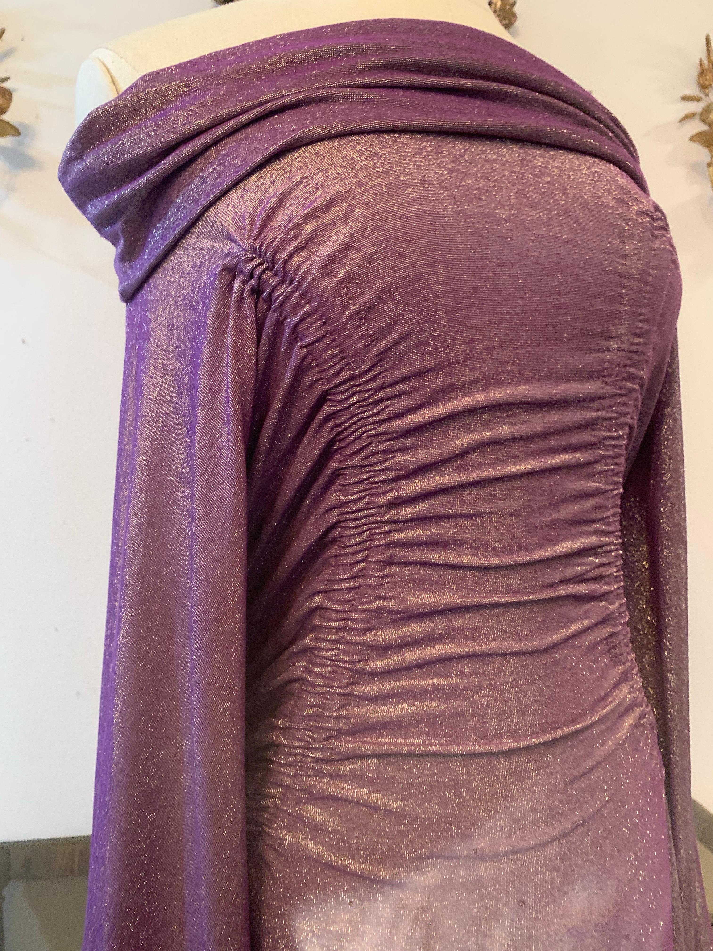 Torso Creations Lilac Lurex Stretch Knit Caftan w Off-Shoulder Neckline For Sale 5