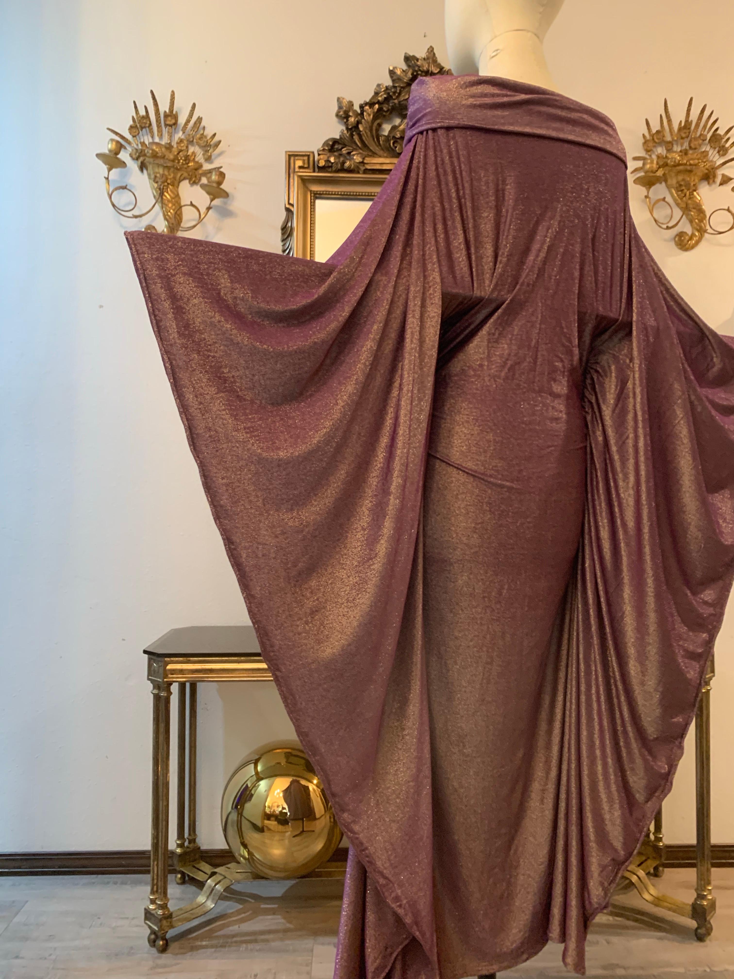Torso Creations Lilac Lurex Stretch Knit Caftan w Off-Shoulder Neckline For Sale 8