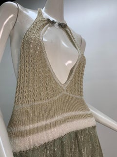 Torso Creations Lurex Hand-Knit Halter Gown W/ Antique Metal Brocade Skirt