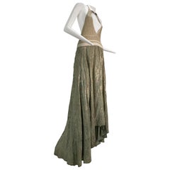 Torso Creations Lurex Hand-Knit Halter Gown W/ Antique Metal Brocade Skirt 