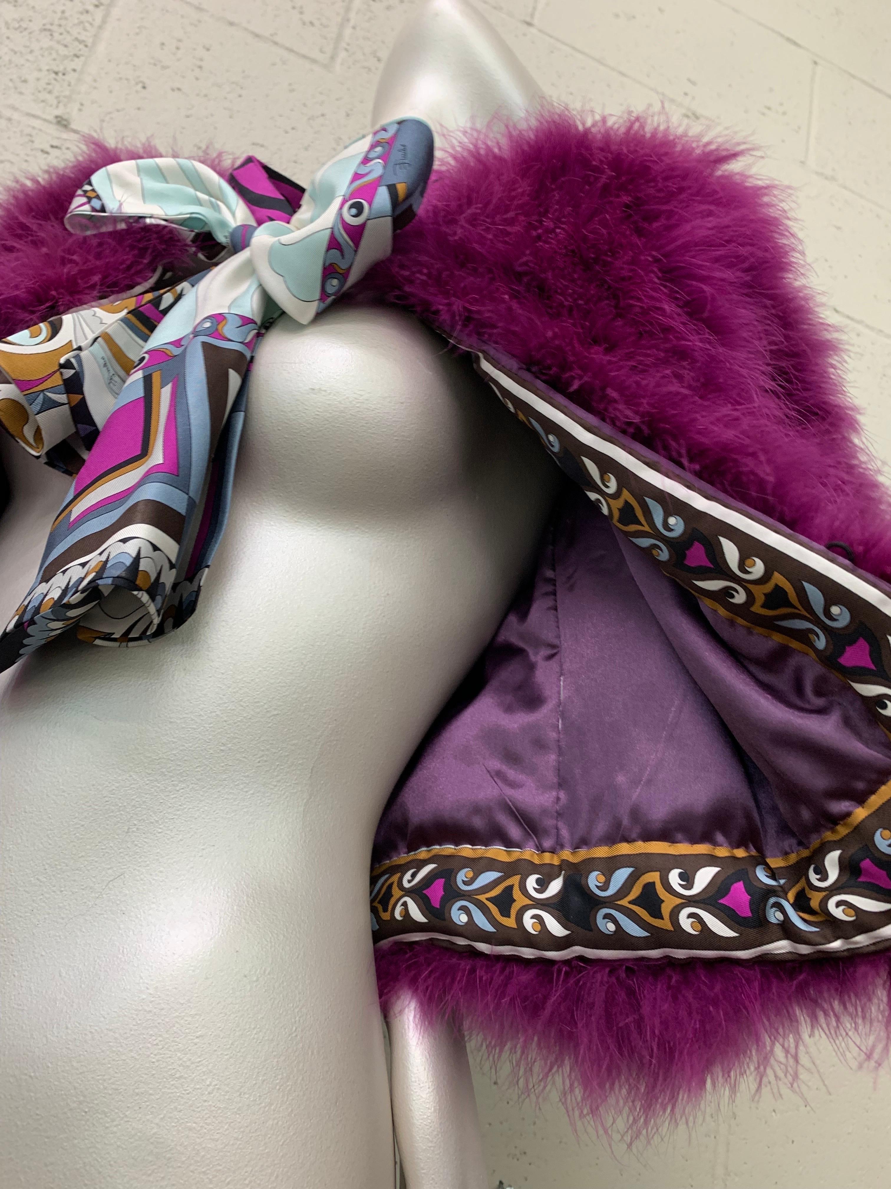 Torso Creations Magenta Marabou Chubby Jacket w Pucci Scarf Tie at Neckline For Sale 5