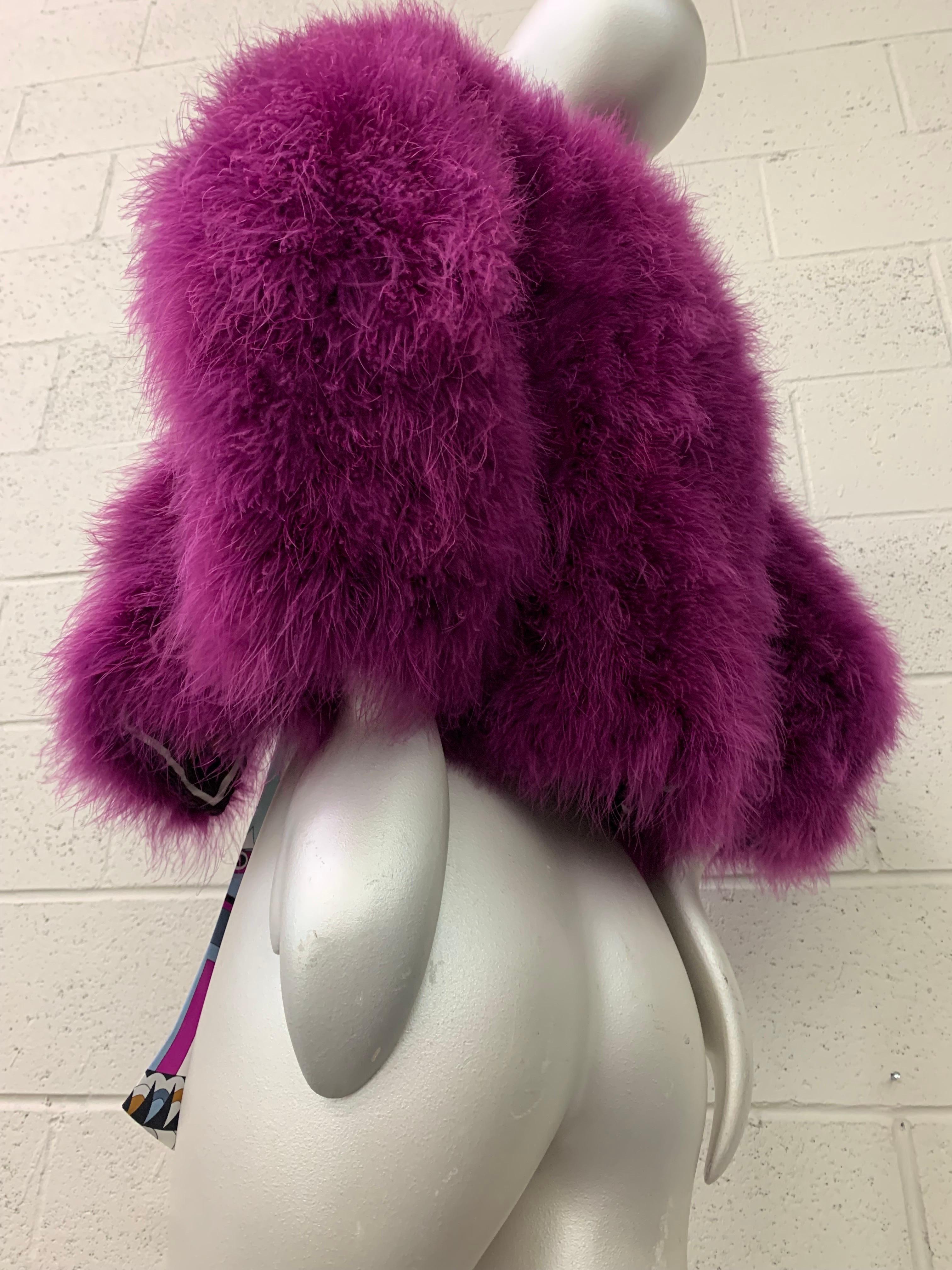 Purple Torso Creations Magenta Marabou Chubby Jacket w Pucci Scarf Tie at Neckline For Sale