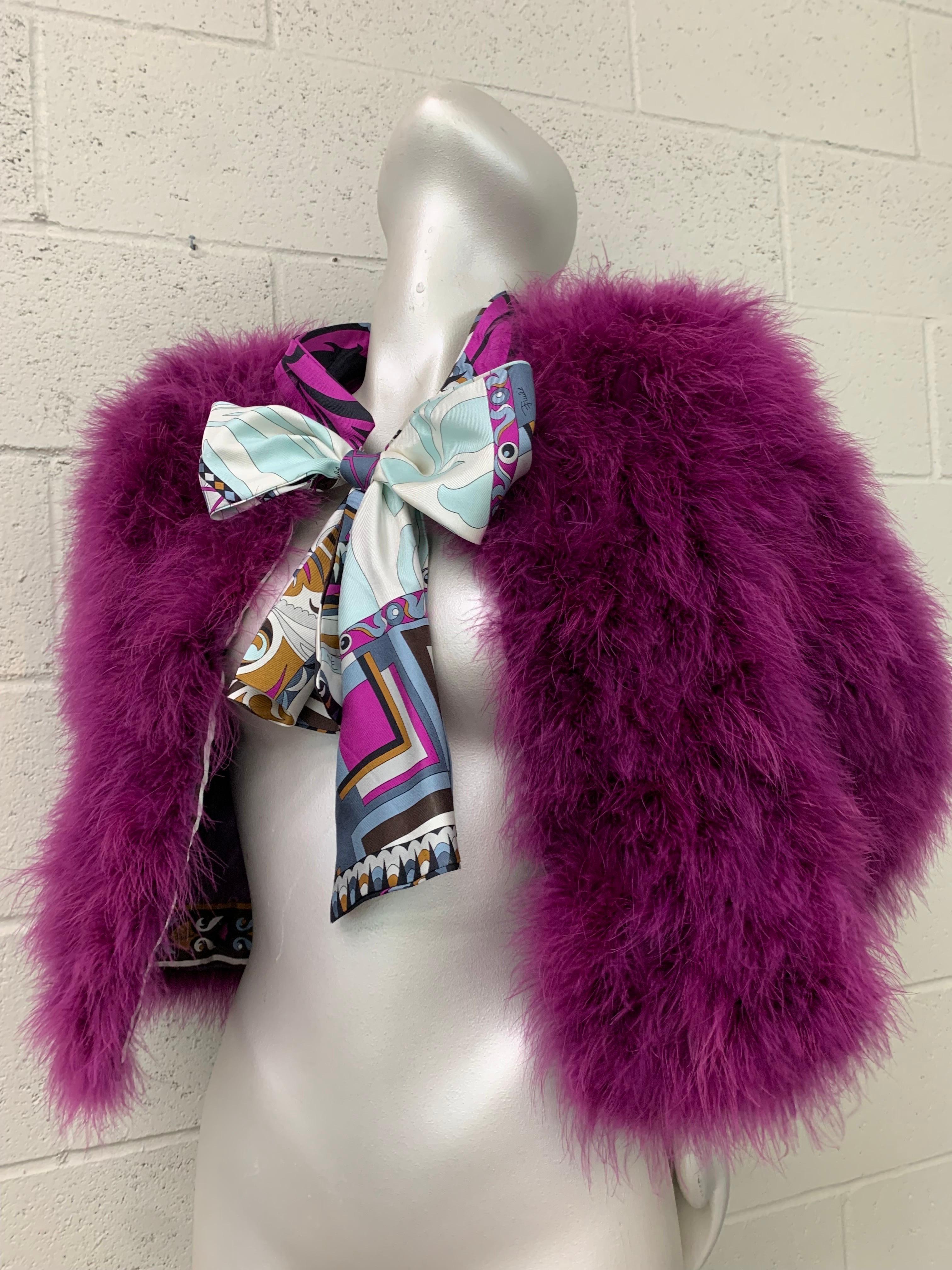 Torso Creations Magenta Marabou Chubby Jacket w Pucci Scarf Tie at Neckline For Sale 4
