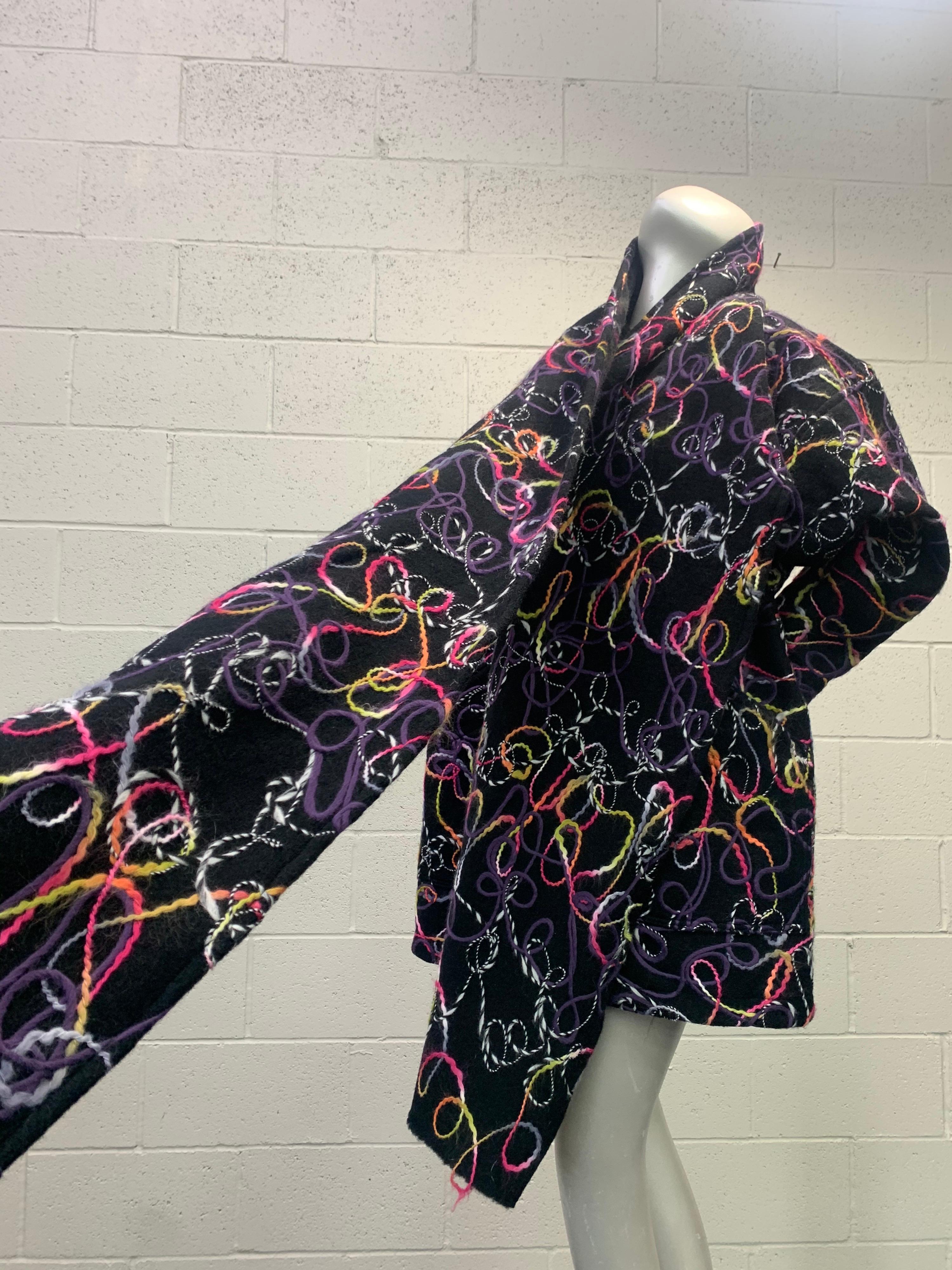 Torso Creations Mixed Media Felted Black Wool Oversized Coat W/ Large Foulard For Sale 8