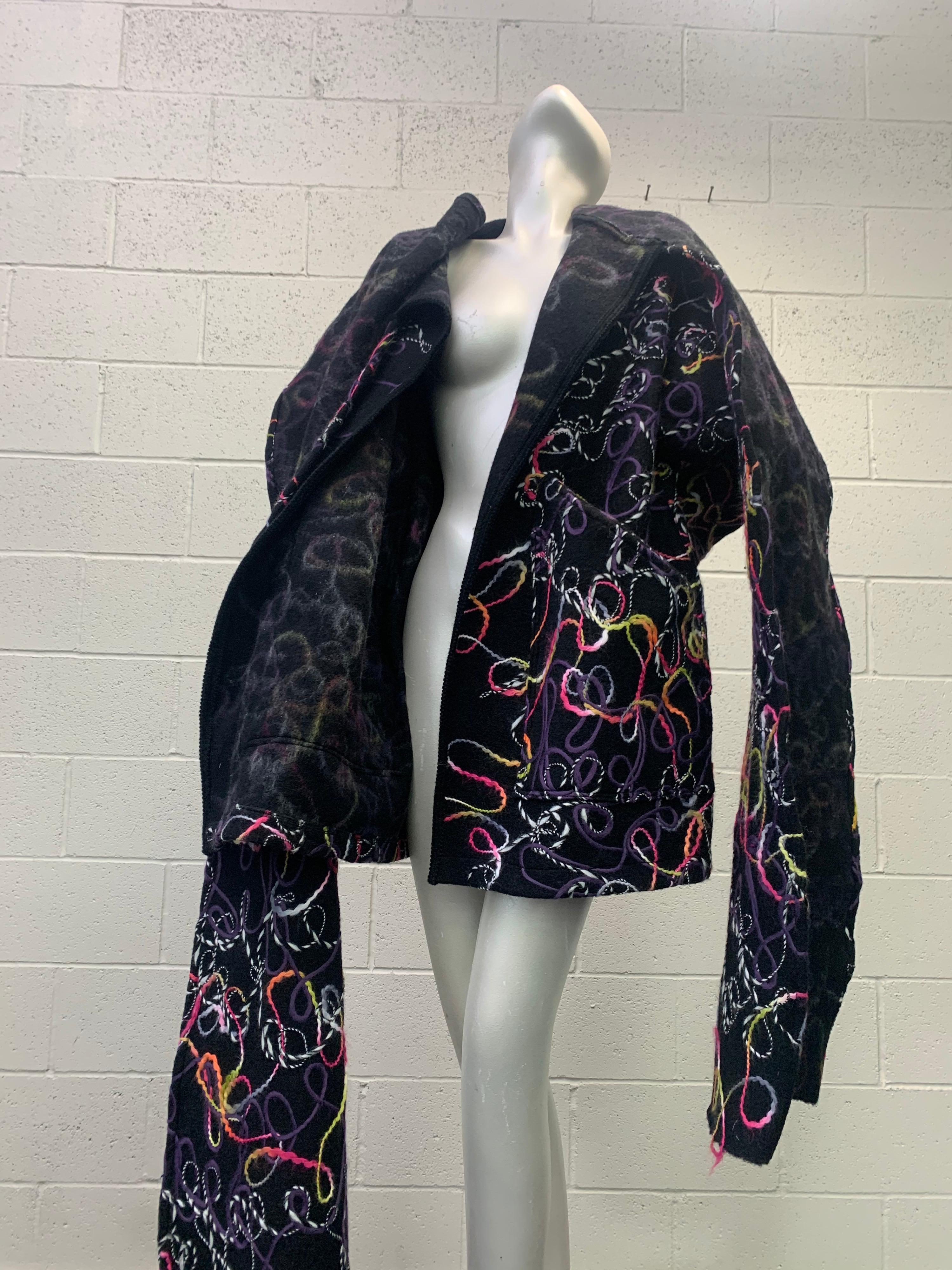 Torso Creations Mixed Media Felted Black Wool Oversized Coat W/ Large Foulard For Sale 9