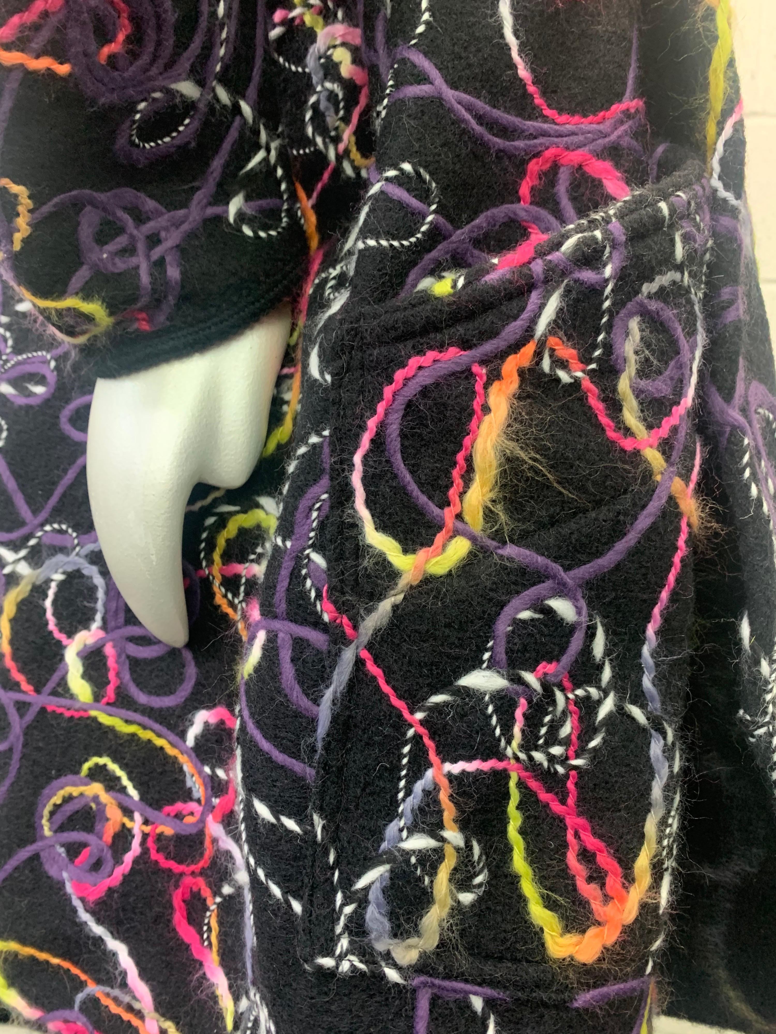 Torso Creations Mixed Media Felted Black Wool Oversized Coat W/ Large Foulard For Sale 3