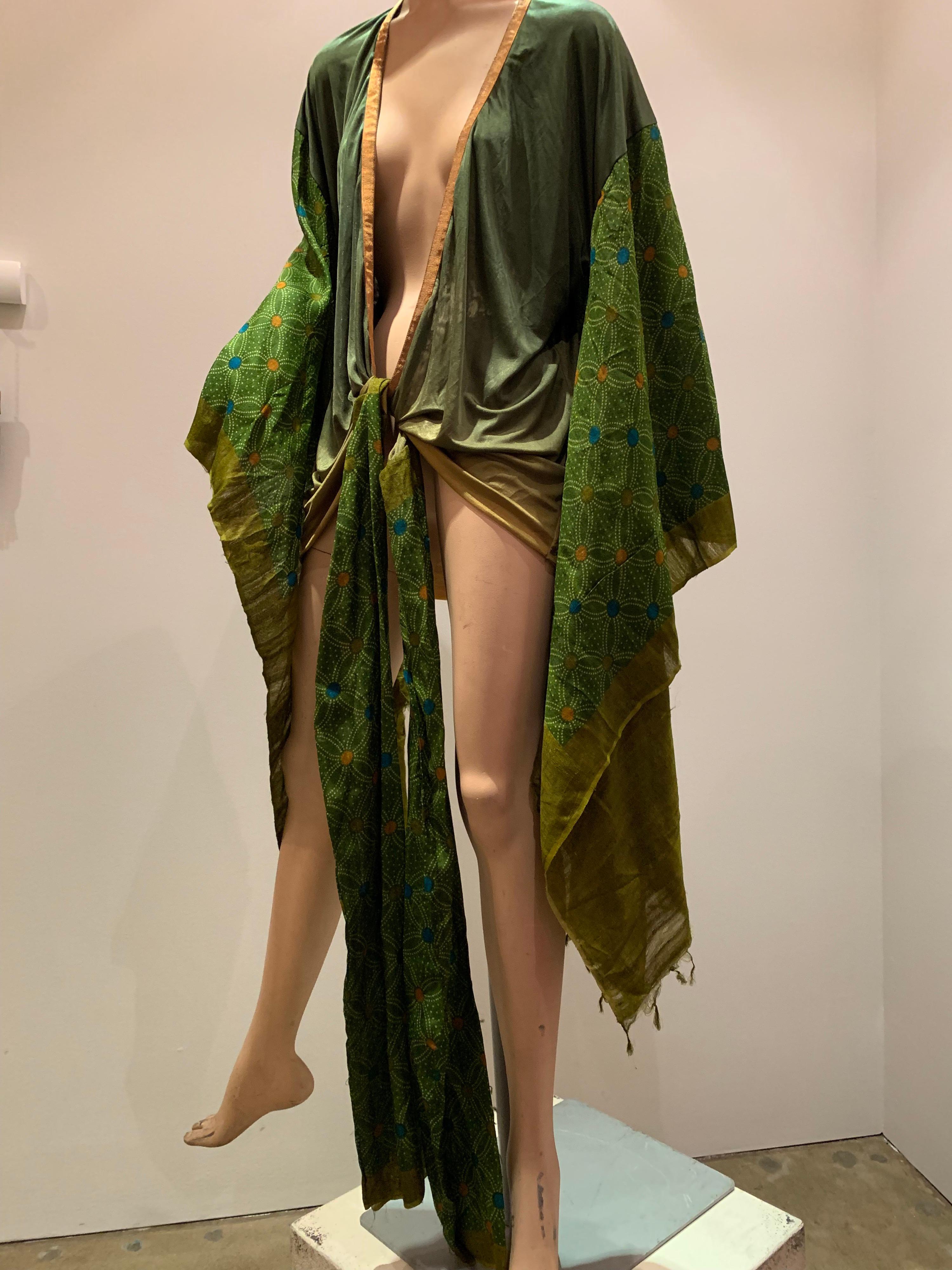 Torso Creations Moss Green Ombré Silk Jersey Mini Robe W/ Voluminous Silk Sleeve 10
