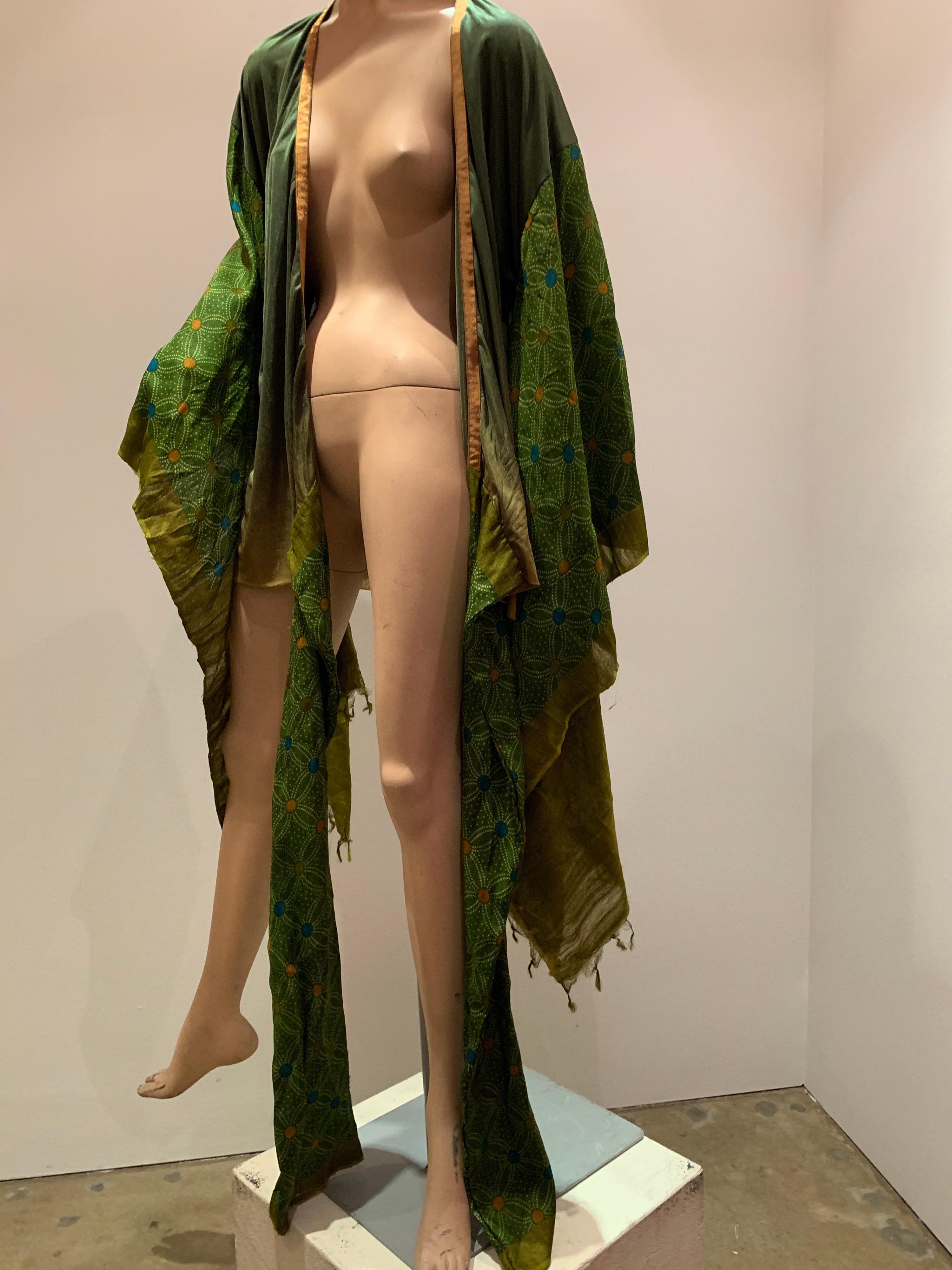 Torso Creations Moss Green Ombré Silk Jersey Mini Robe W/ Voluminous Silk Sleeve 12