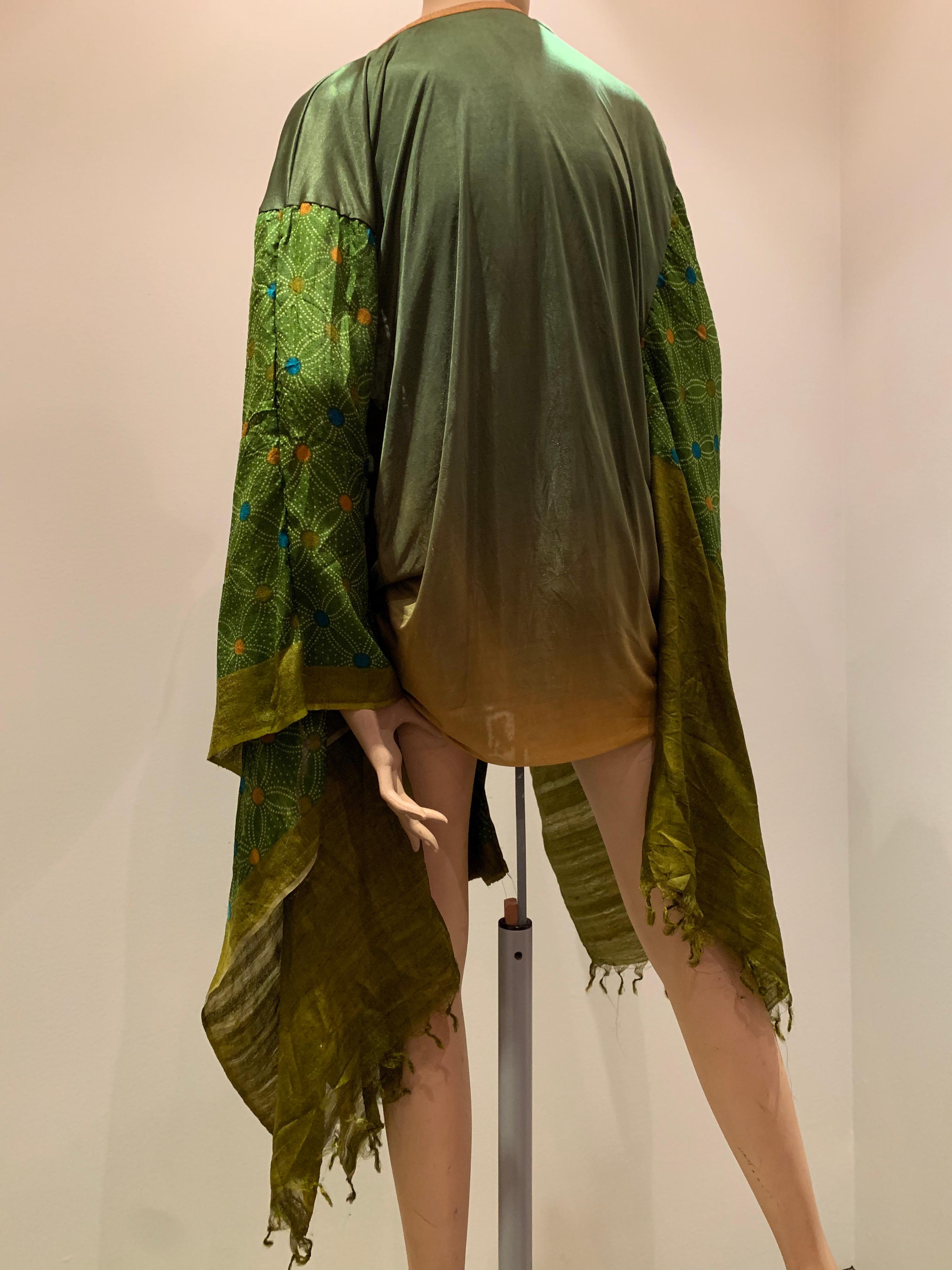 Torso Creations Moss Green Ombré Silk Jersey Mini Robe W/ Voluminous Silk Sleeve In Excellent Condition In Gresham, OR