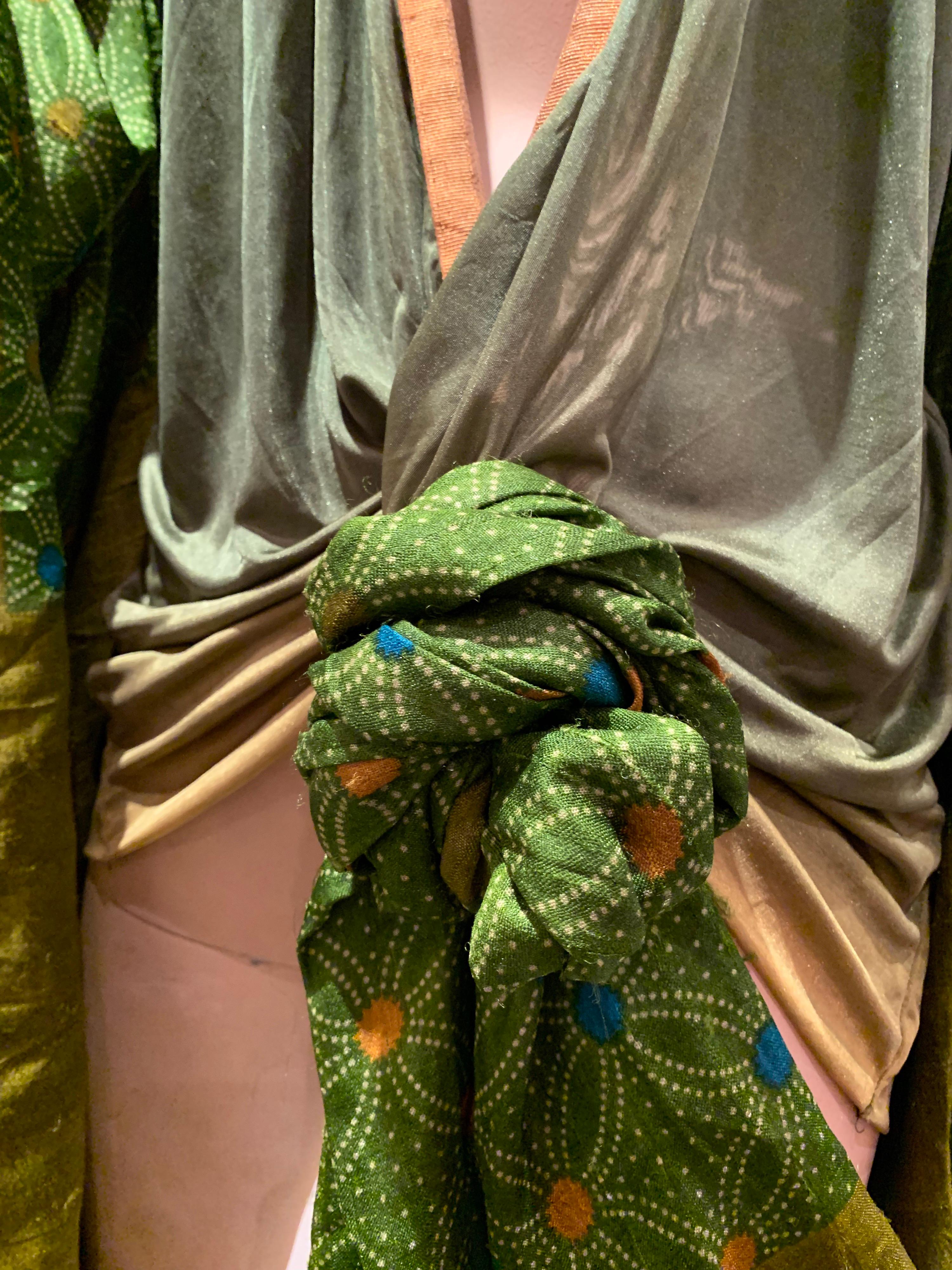 Torso Creations Moss Green Ombré Silk Jersey Mini Robe W/ Voluminous Silk Sleeve 4