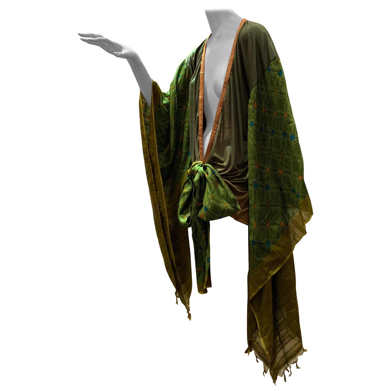 Torso Creations Moss Green Ombré Silk Jersey Mini Robe W/ Voluminous ...