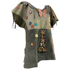 Torso Creations Moss Leather Tunic w/ Butterfly & Flower Studded Applique Detail