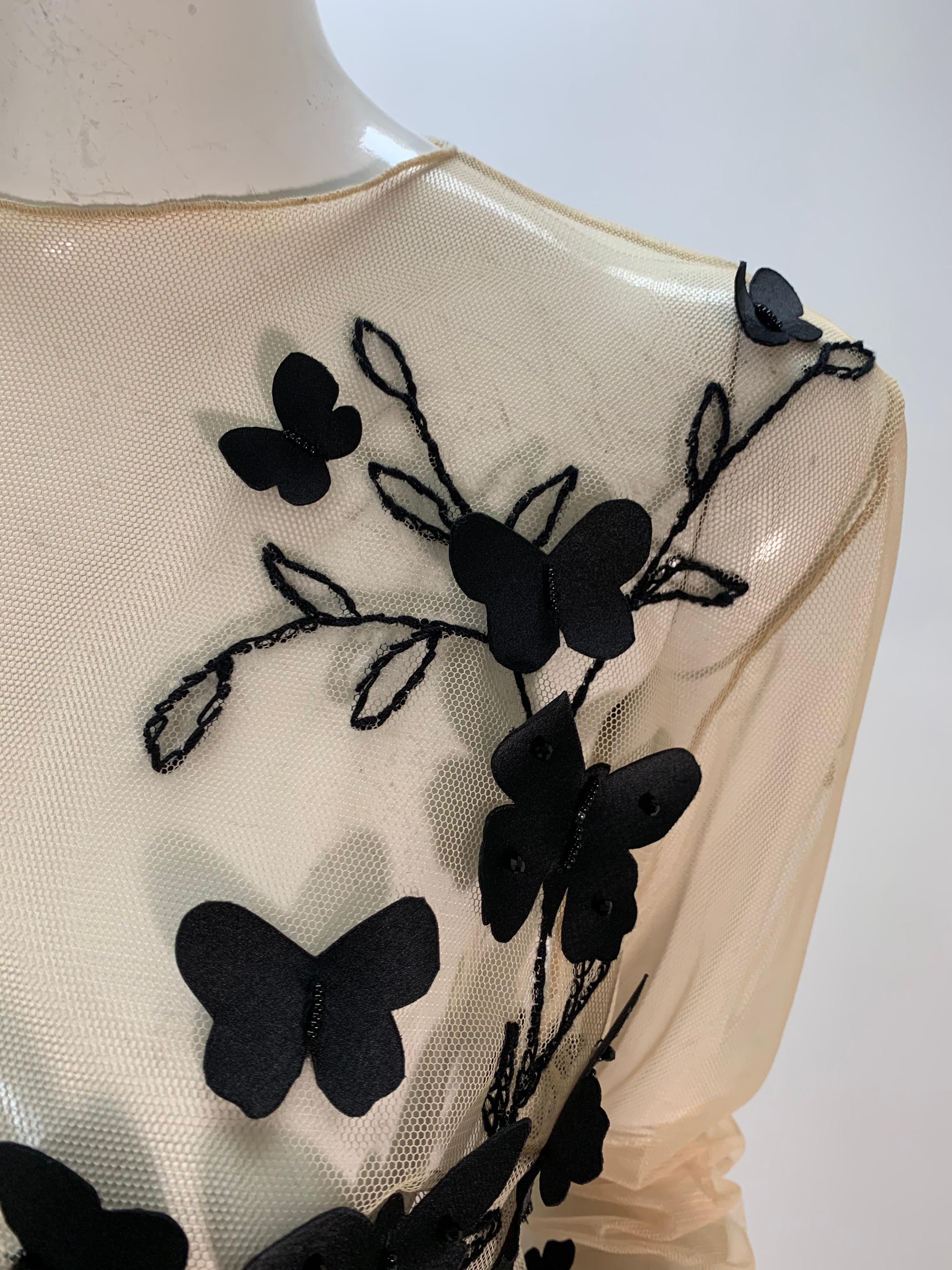 Torso Creations - Chemisier en tulle nude et appliqué de papillons brodés noirs  Excellent état - En vente à Gresham, OR