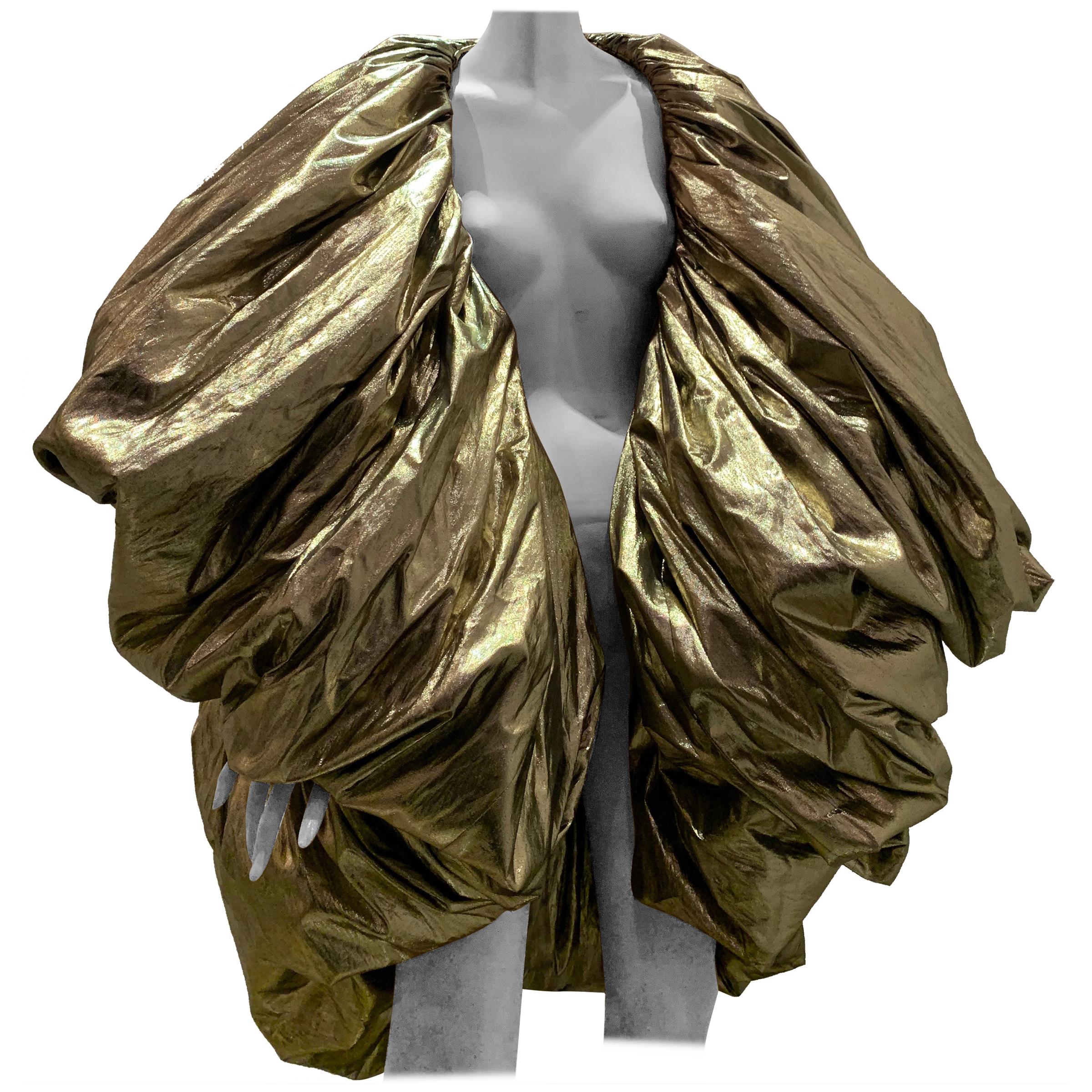 Torso Creations Over Sized Gold Lame Balloon Cocoon Cape Coat