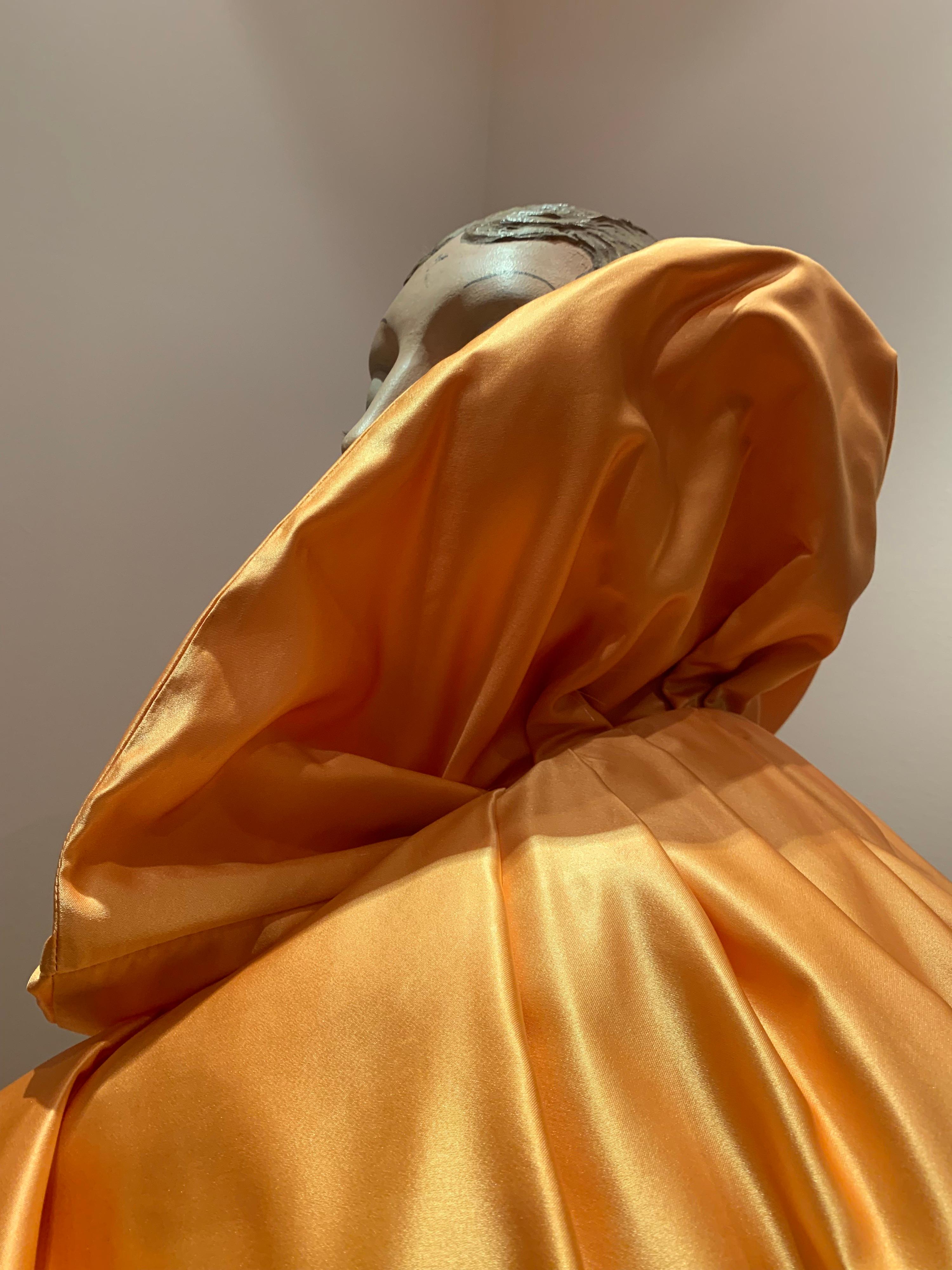 Brown Torso Creations Over Sized Marigold Silk Duchess Satin Balloon Cocoon Cape Coat