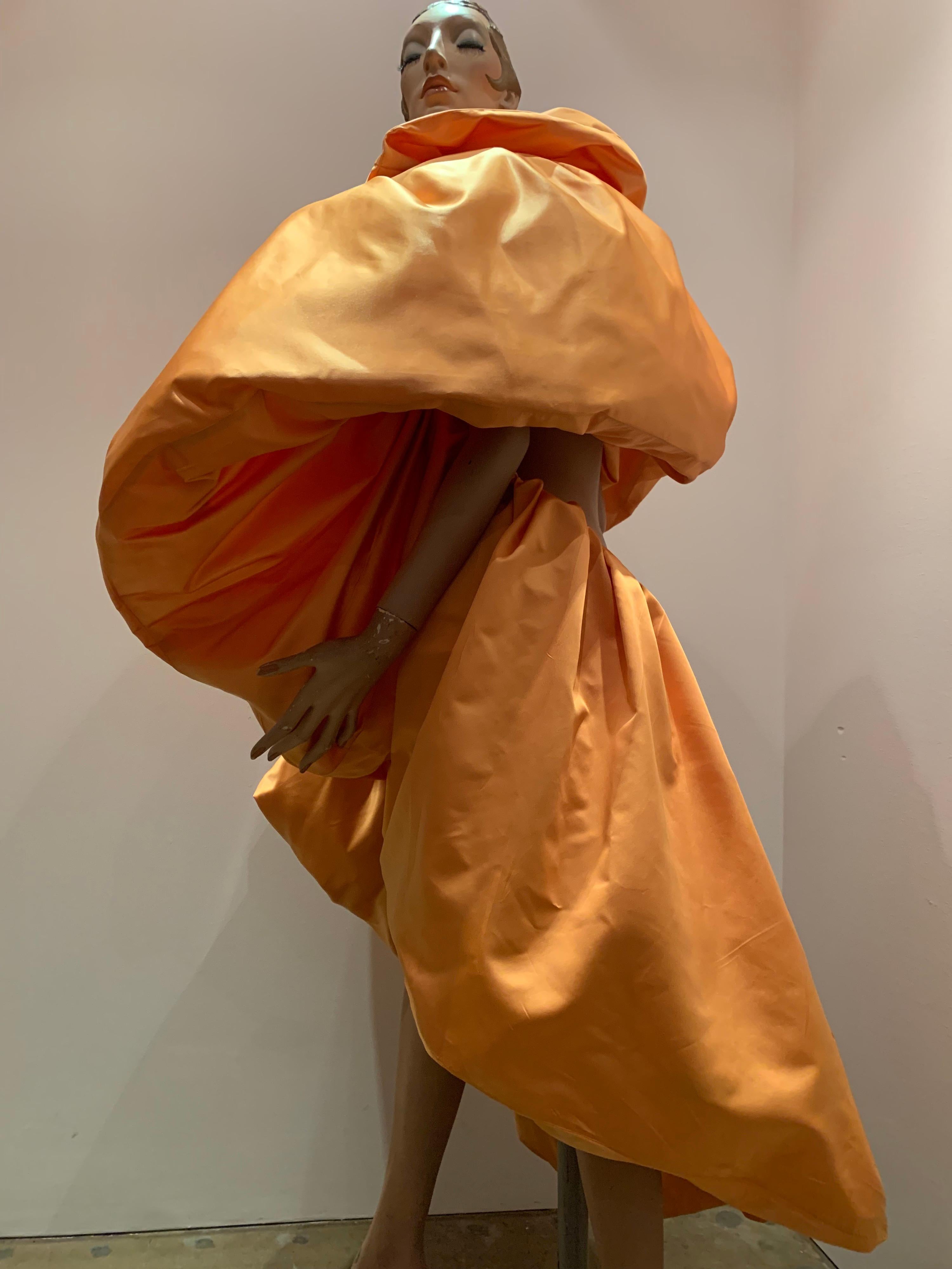 Torso Creations Over Sized Marigold Silk Duchess Satin Balloon Cocoon Cape Coat In Excellent Condition In Gresham, OR