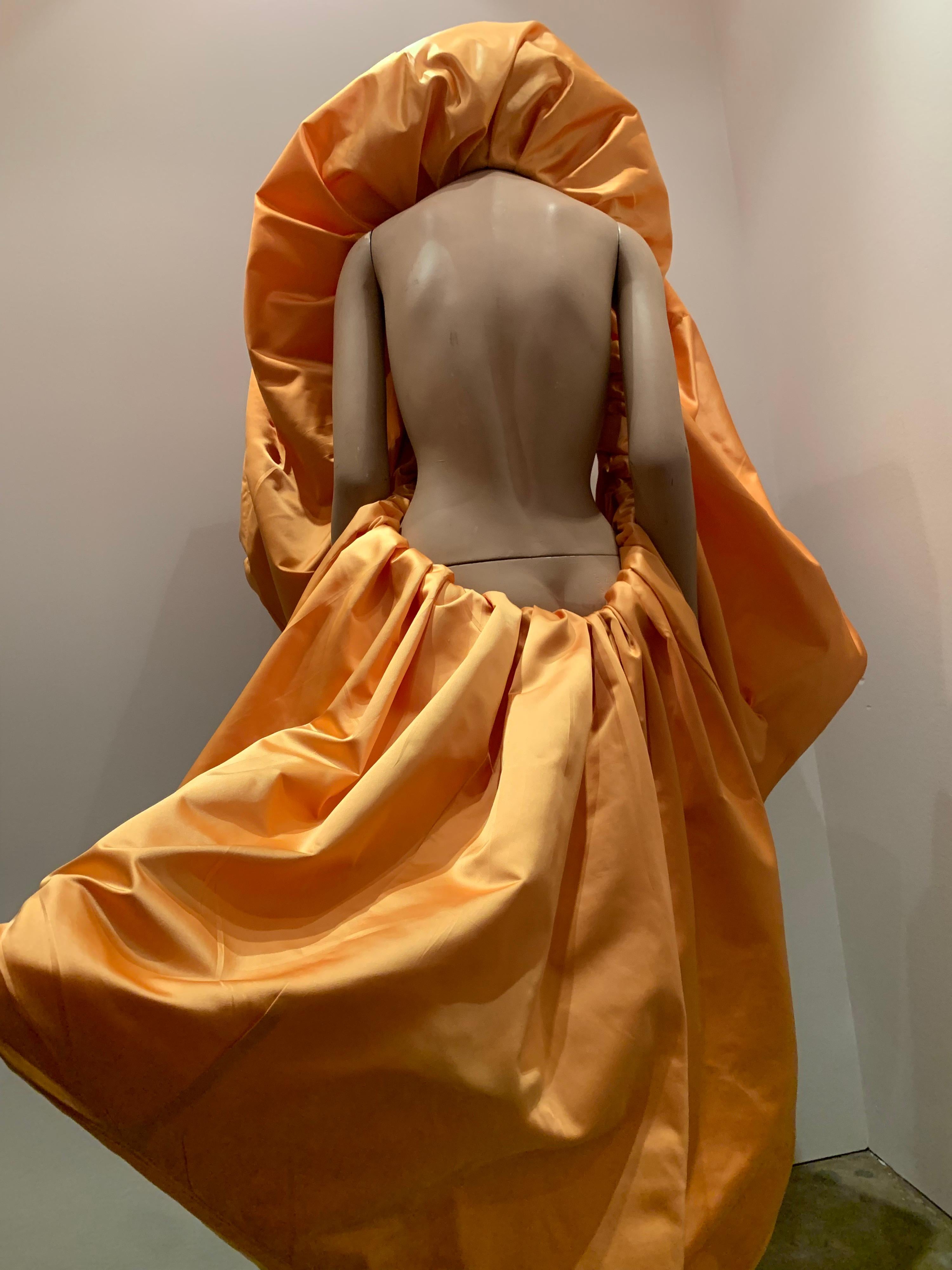 Torso Creations Over Sized Marigold Silk Duchess Satin Balloon Cocoon Cape Coat 1