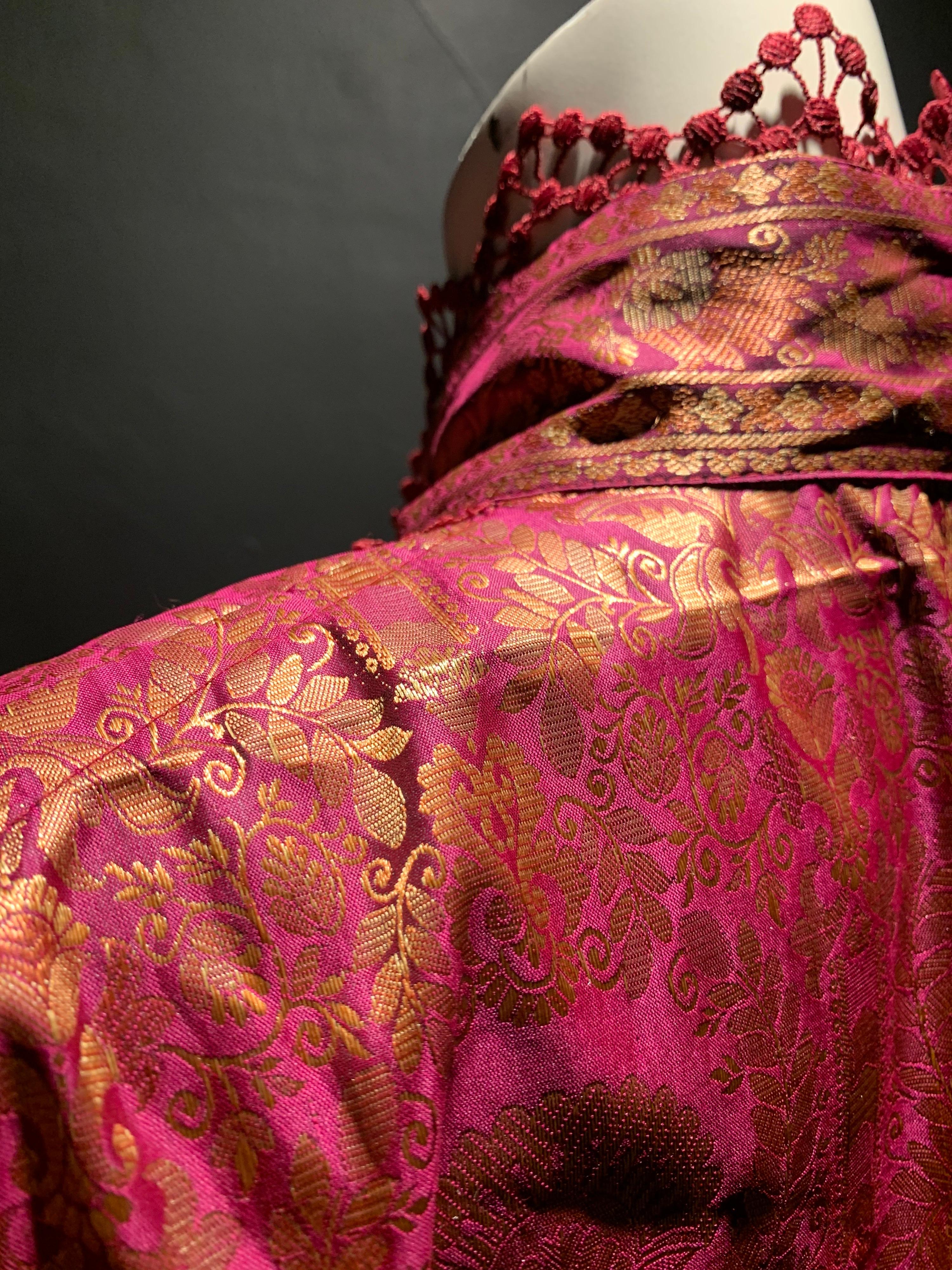 Torso Creations Peasant-Style Tunic Dress Styled From Burgundy & Gold Silk Sari For Sale 5