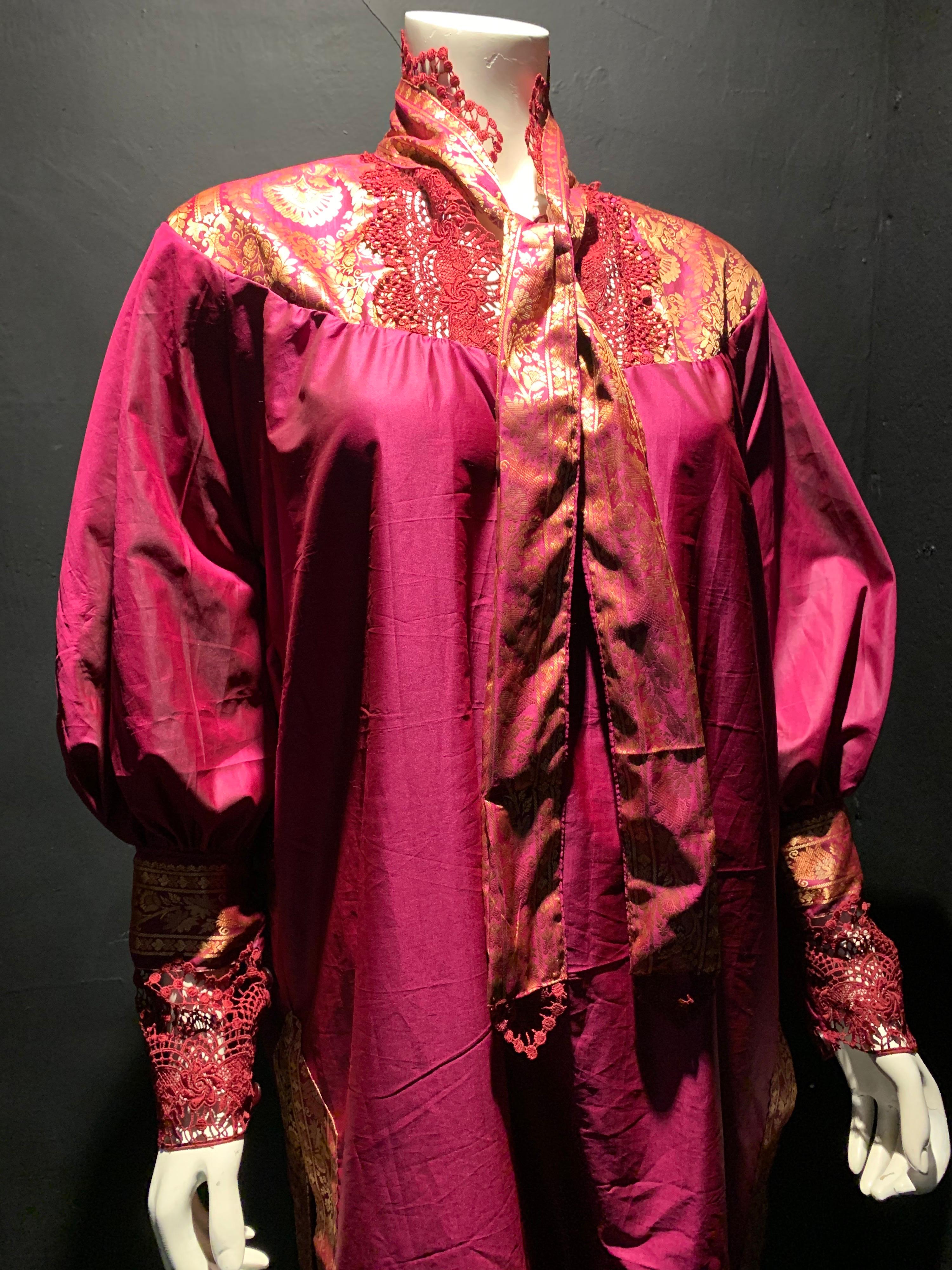 Torso Creations Peasant-Style Tunic Dress Styled From Burgundy & Gold Silk Sari For Sale 6