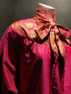 Torso Creations Peasant-Style Tunic Dress Styled From Burgundy & Gold Silk Sari