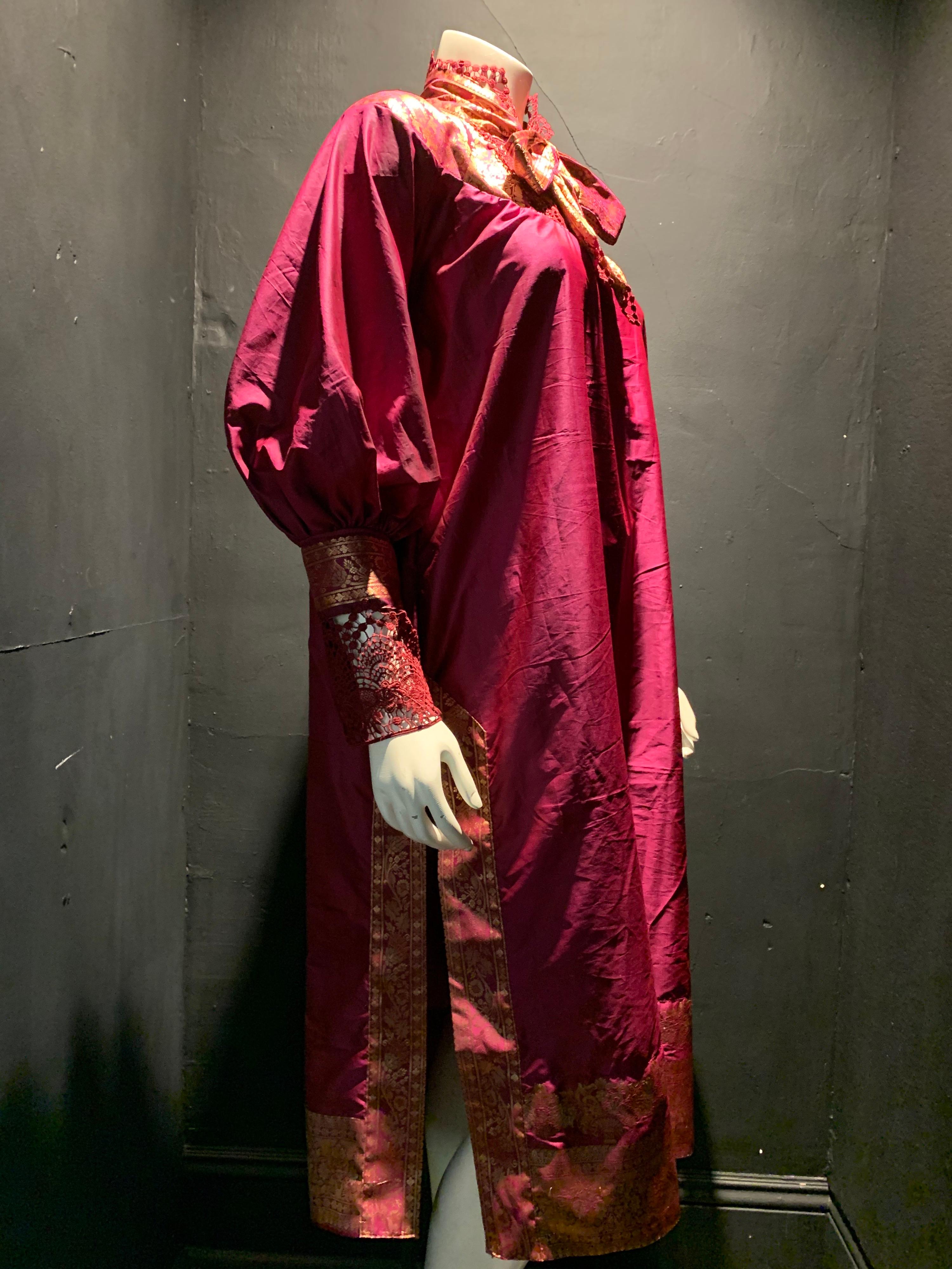 Black Torso Creations Peasant-Style Tunic Dress Styled From Burgundy & Gold Silk Sari  For Sale