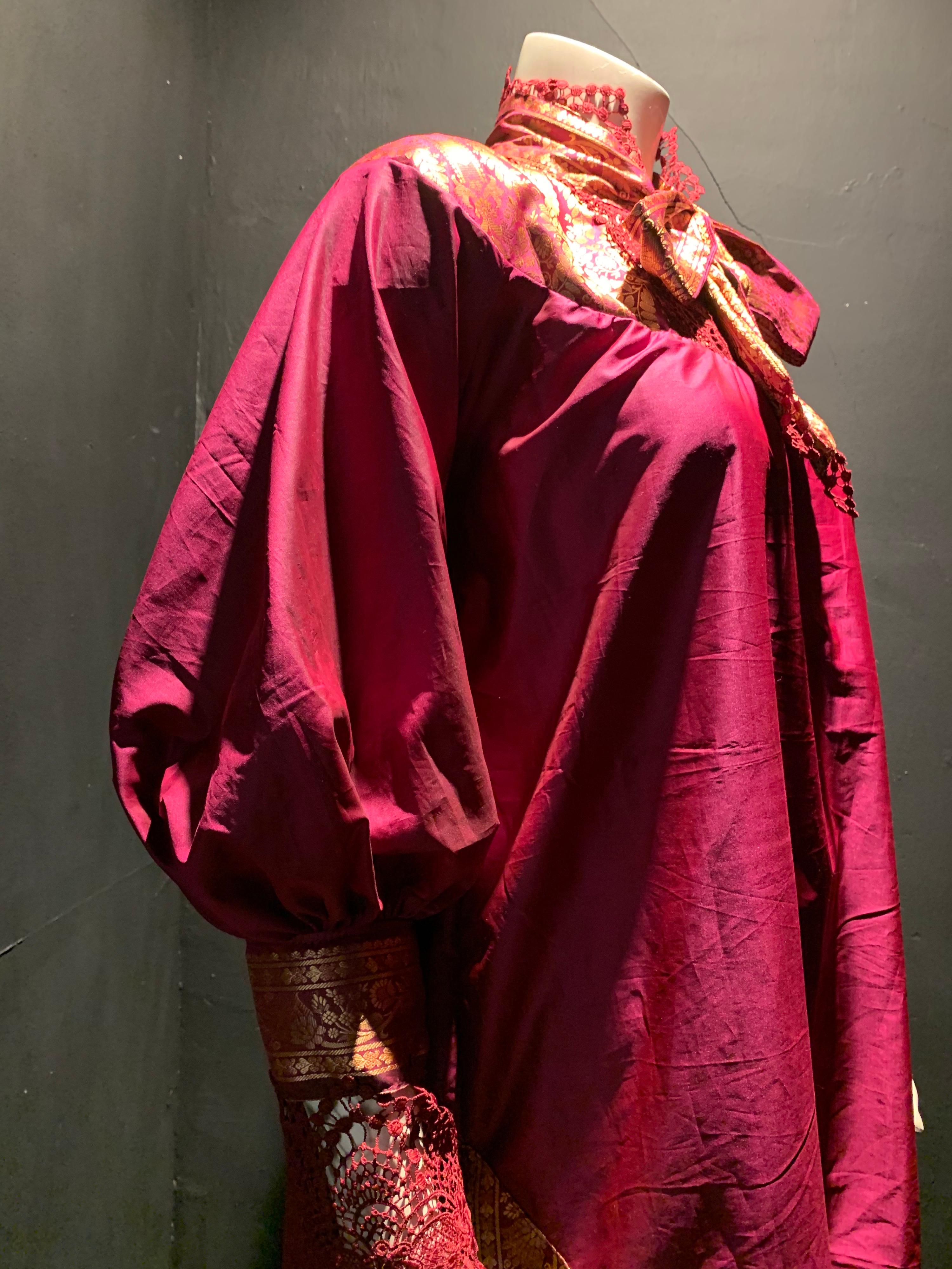 Torso Creations Peasant-Style Tunic Dress Styled From Burgundy & Gold Silk Sari  In Excellent Condition For Sale In Gresham, OR