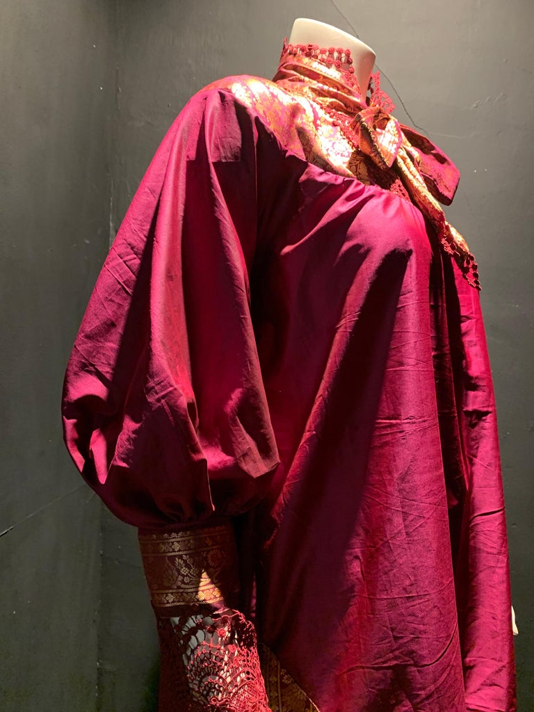Torso Creations Peasant-Style Tunic Dress Styled From Burgundy and Gold  Silk Sari For Sale at 1stDibs