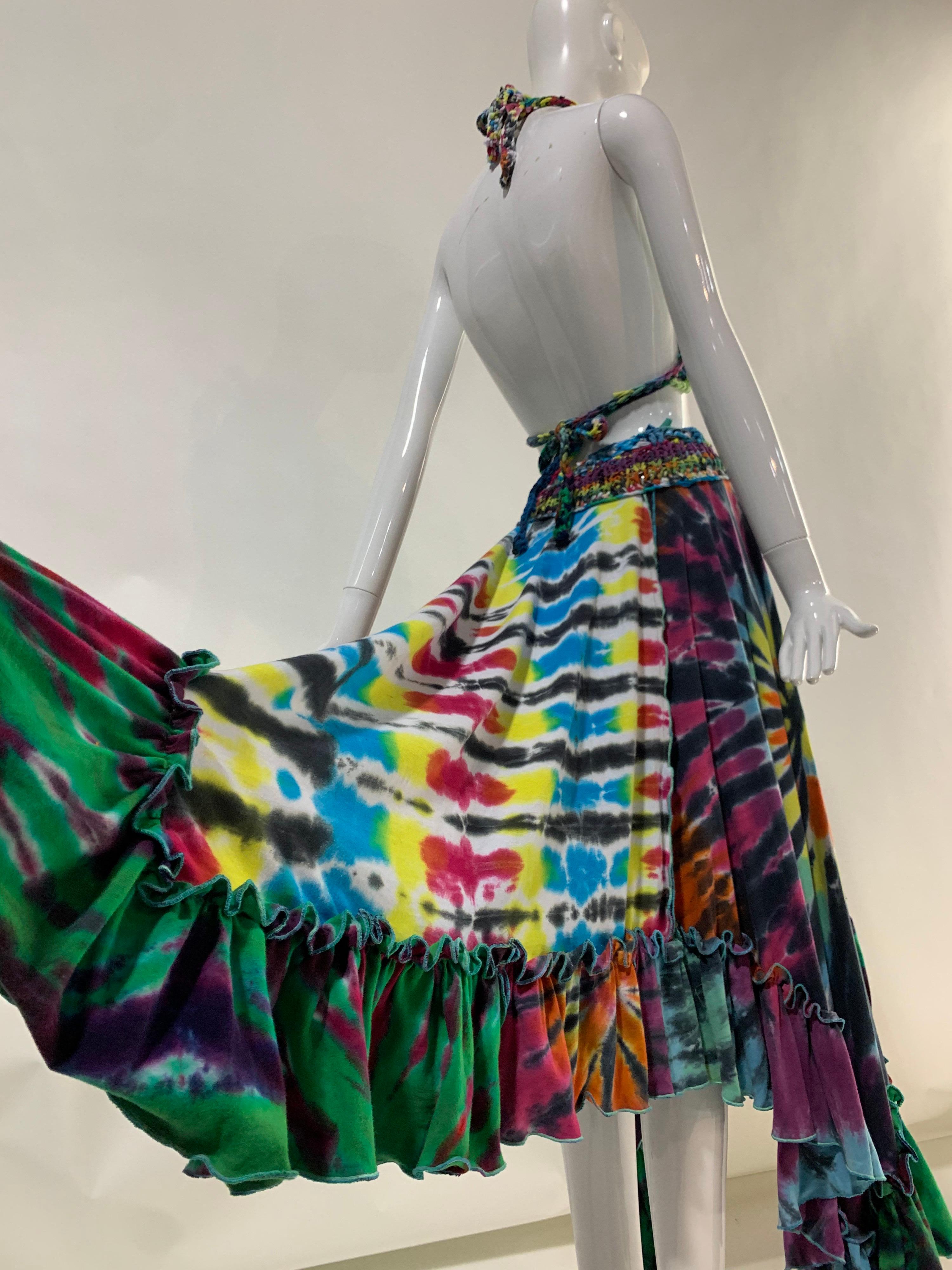 Torso Creations Rainbow Tie-Dye Skirt & Halter Set w/ Hand-Knit Waist Details 3