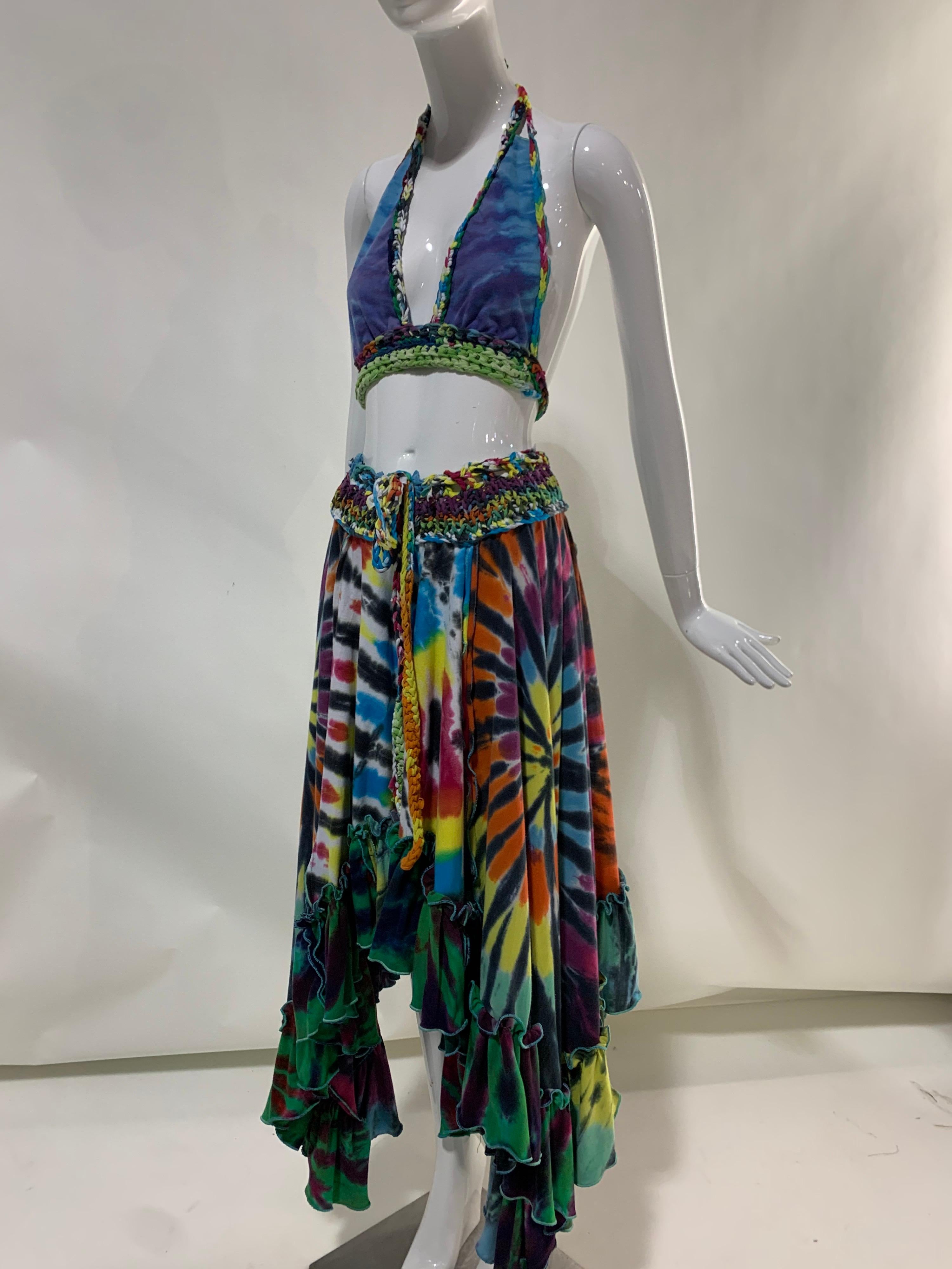 Torso Creations Rainbow Tie-Dye Skirt & Halter Set w/ Hand-Knit Waist Details 4