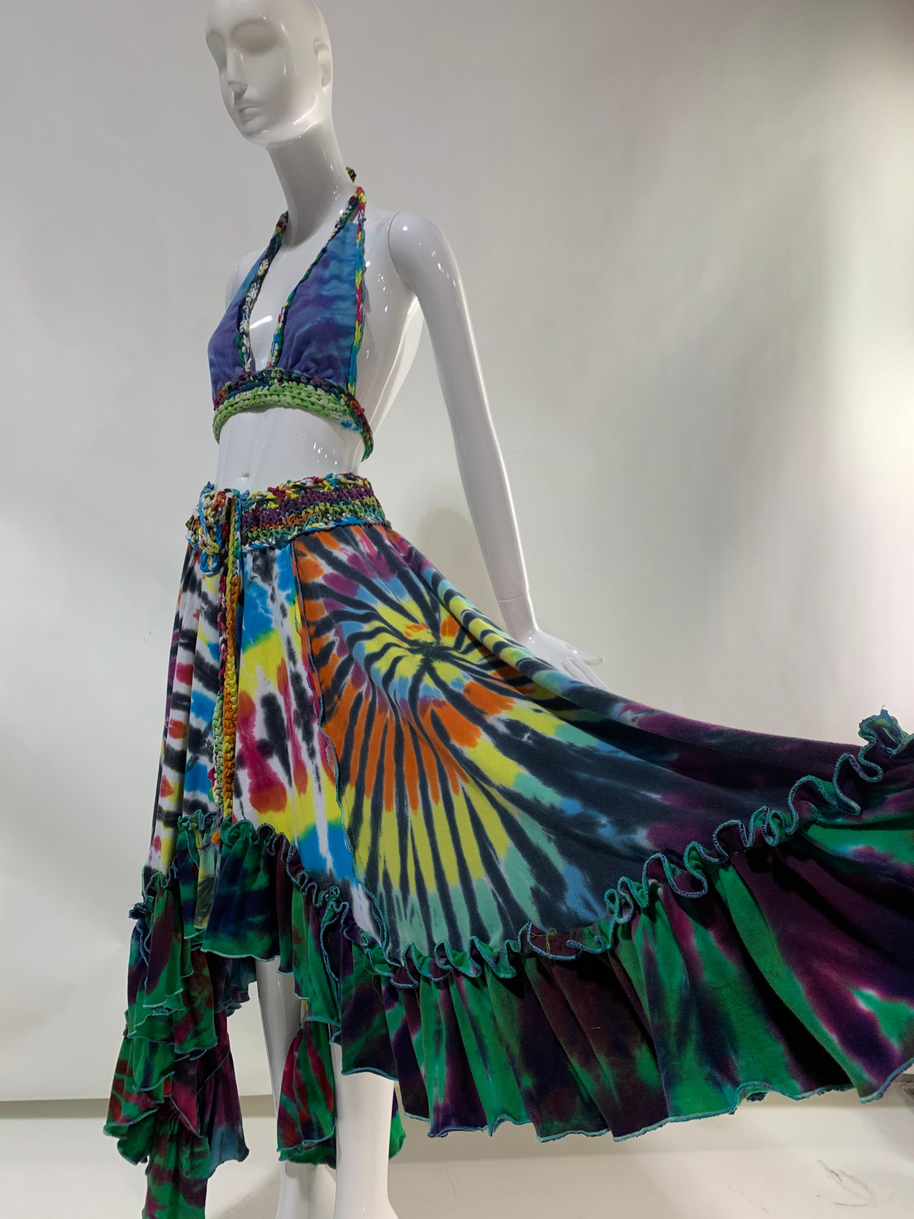 Torso Creations Rainbow Tie-Dye Skirt & Halter Set w/ Hand-Knit Waist Details 5