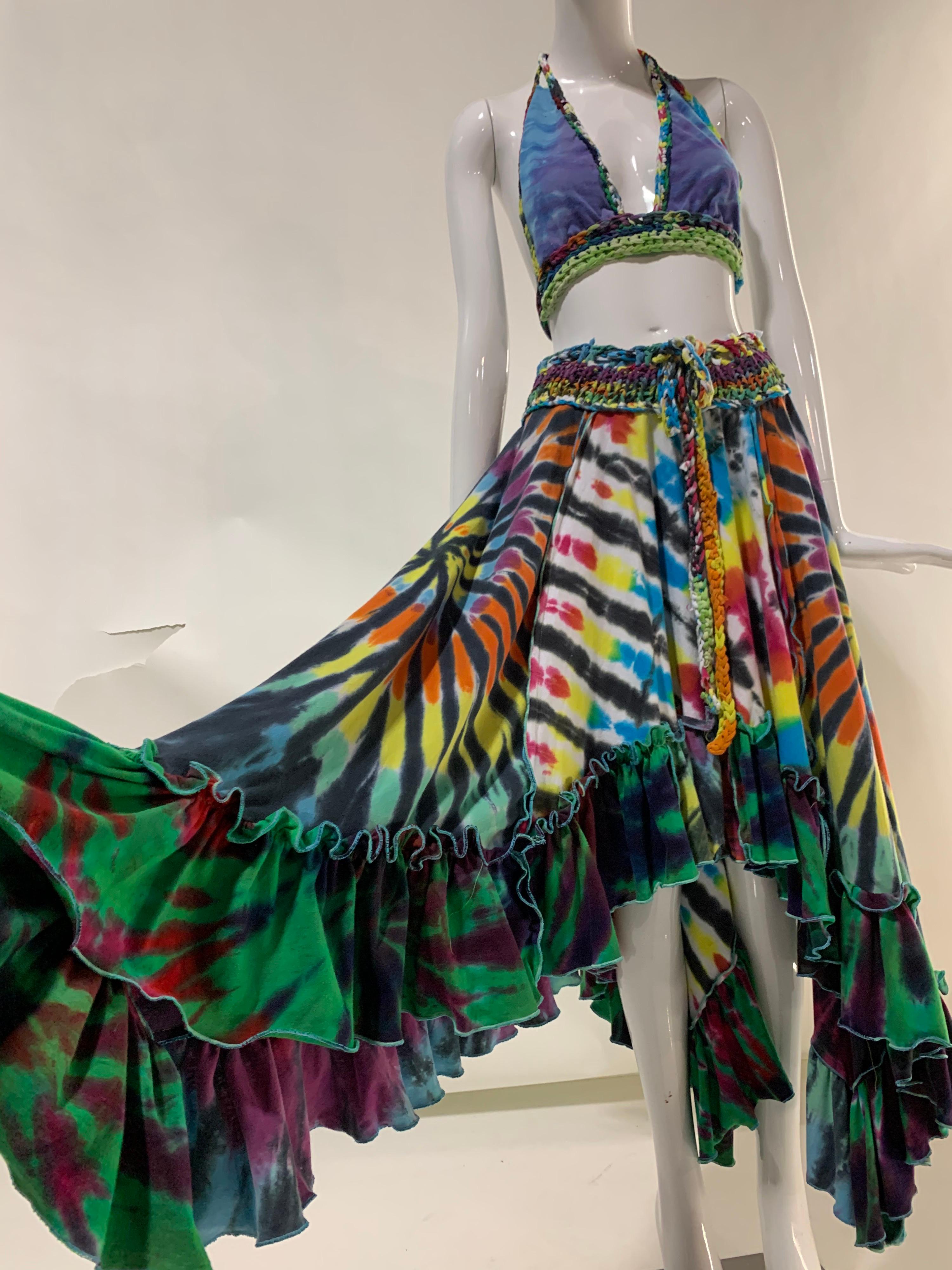 Torso Creations Rainbow Tie-Dye Skirt & Halter Set w/ Hand-Knit Waist Details 10