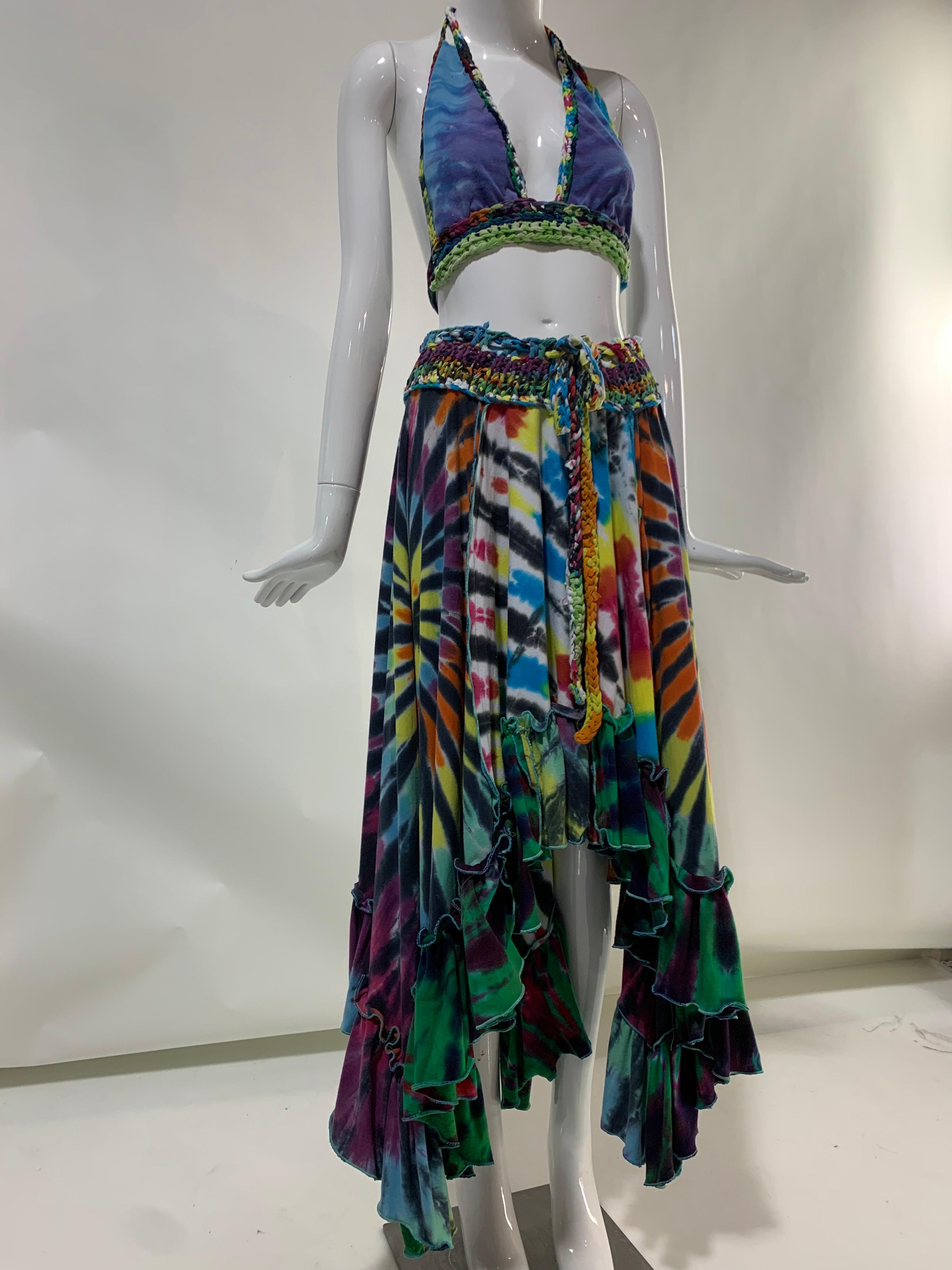 Torso Creations Rainbow Tie-Dye Skirt & Halter Set w/ Hand-Knit Waist Details 11