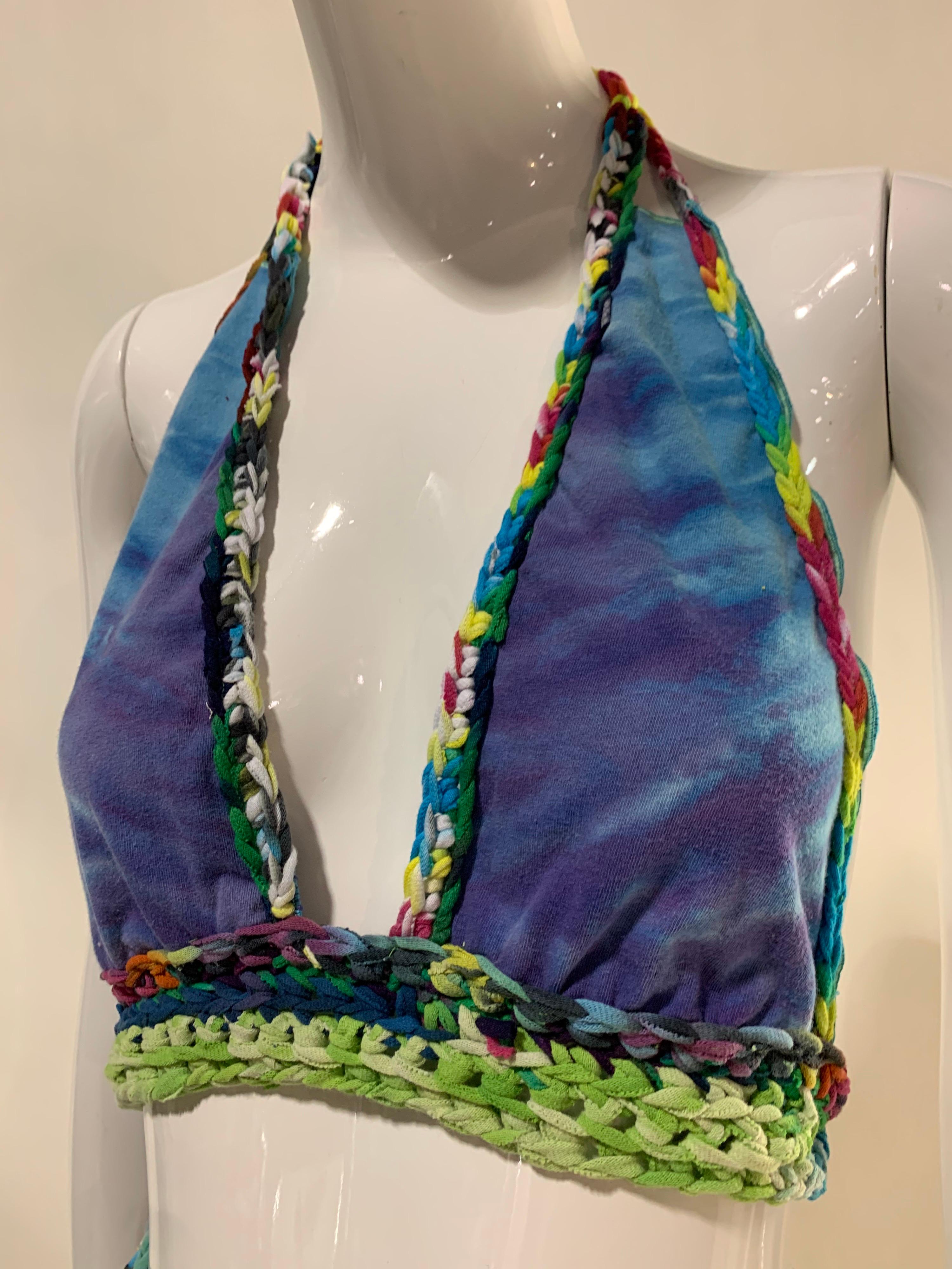 Black Torso Creations Rainbow Tie-Dye Skirt & Halter Set w/ Hand-Knit Waist Details