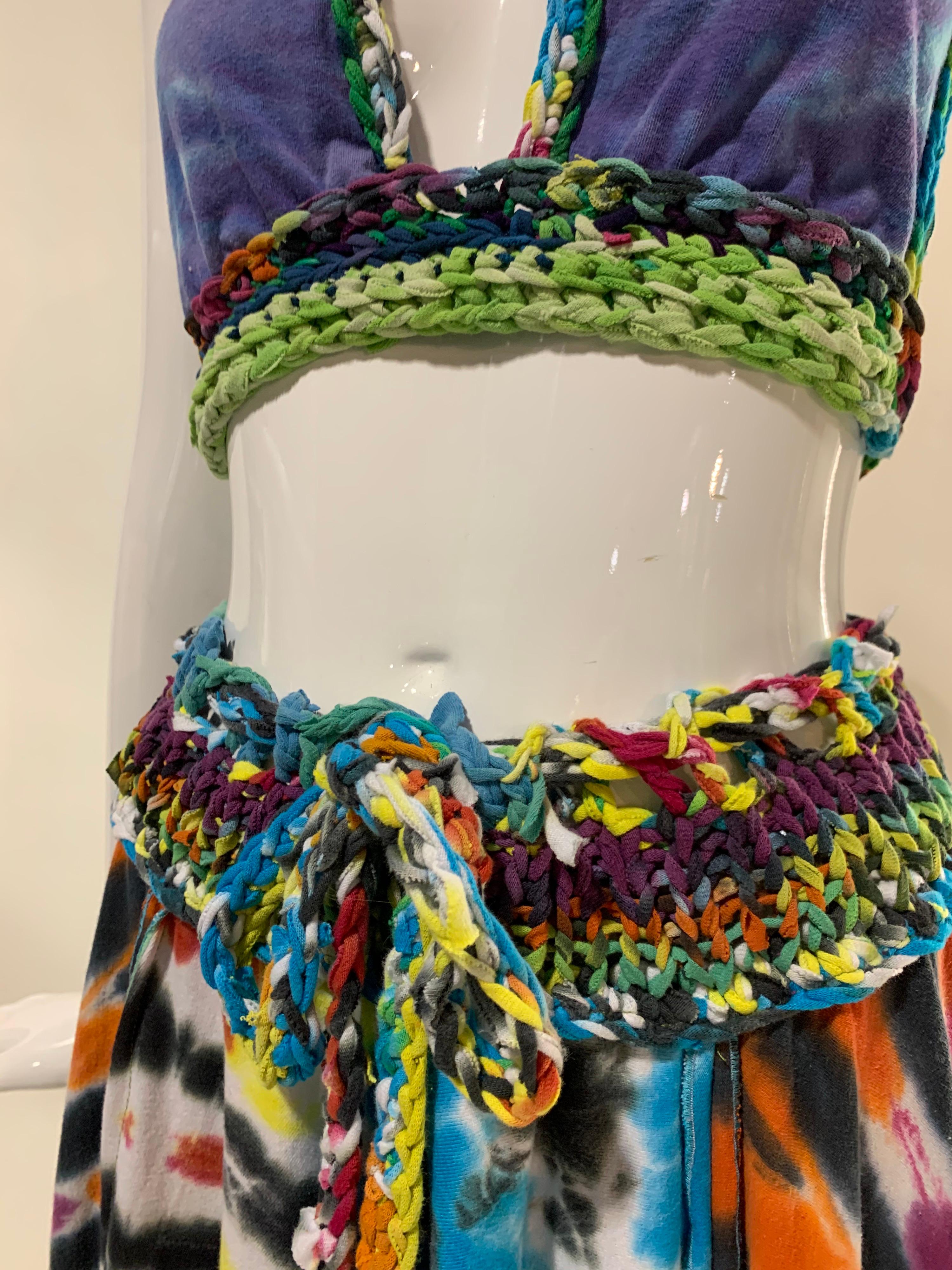 Torso Creations Rainbow Tie-Dye Skirt & Halter Set w/ Hand-Knit Waist Details In New Condition In Gresham, OR