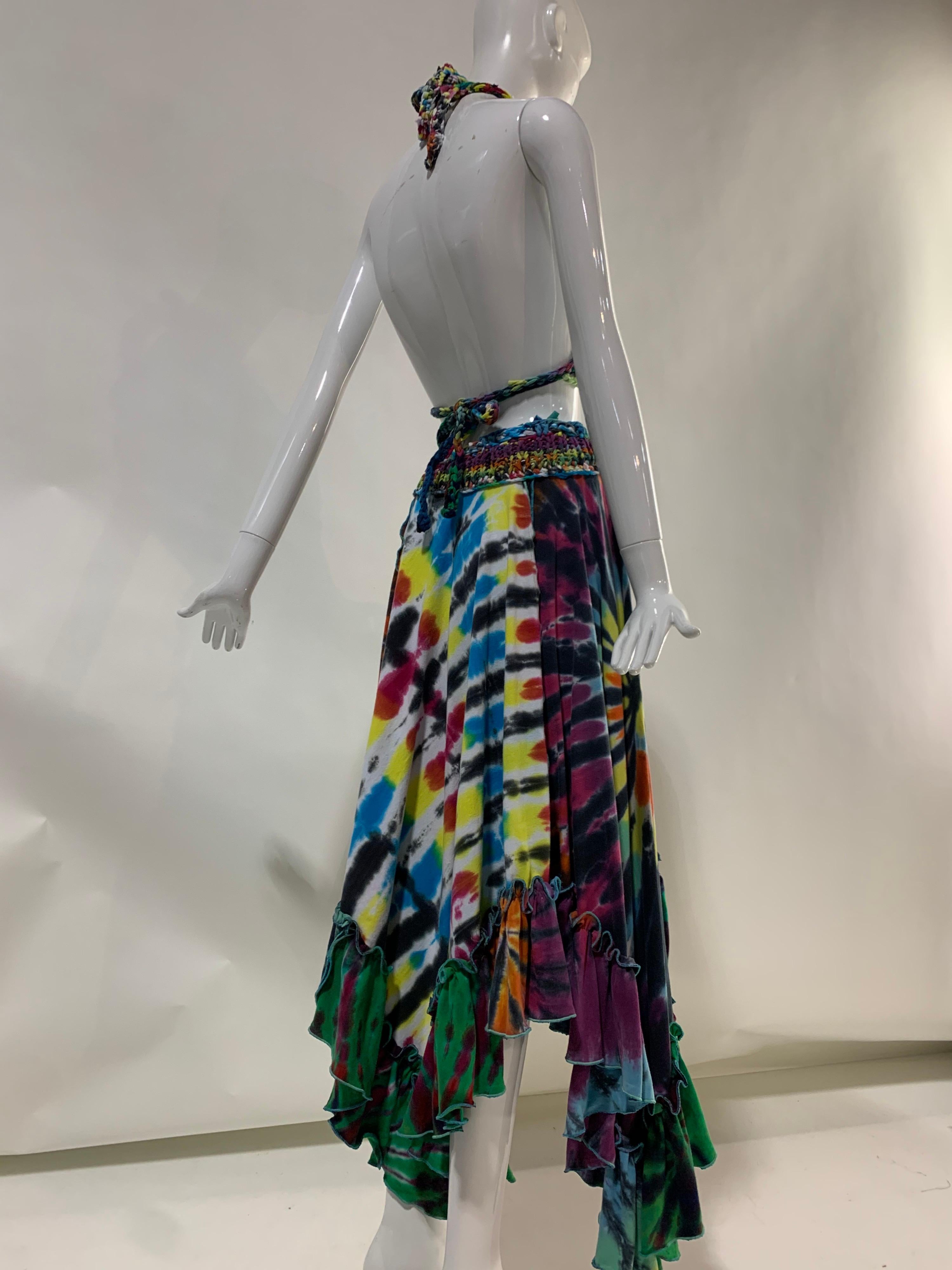 Women's Torso Creations Rainbow Tie-Dye Skirt & Halter Set w/ Hand-Knit Waist Details