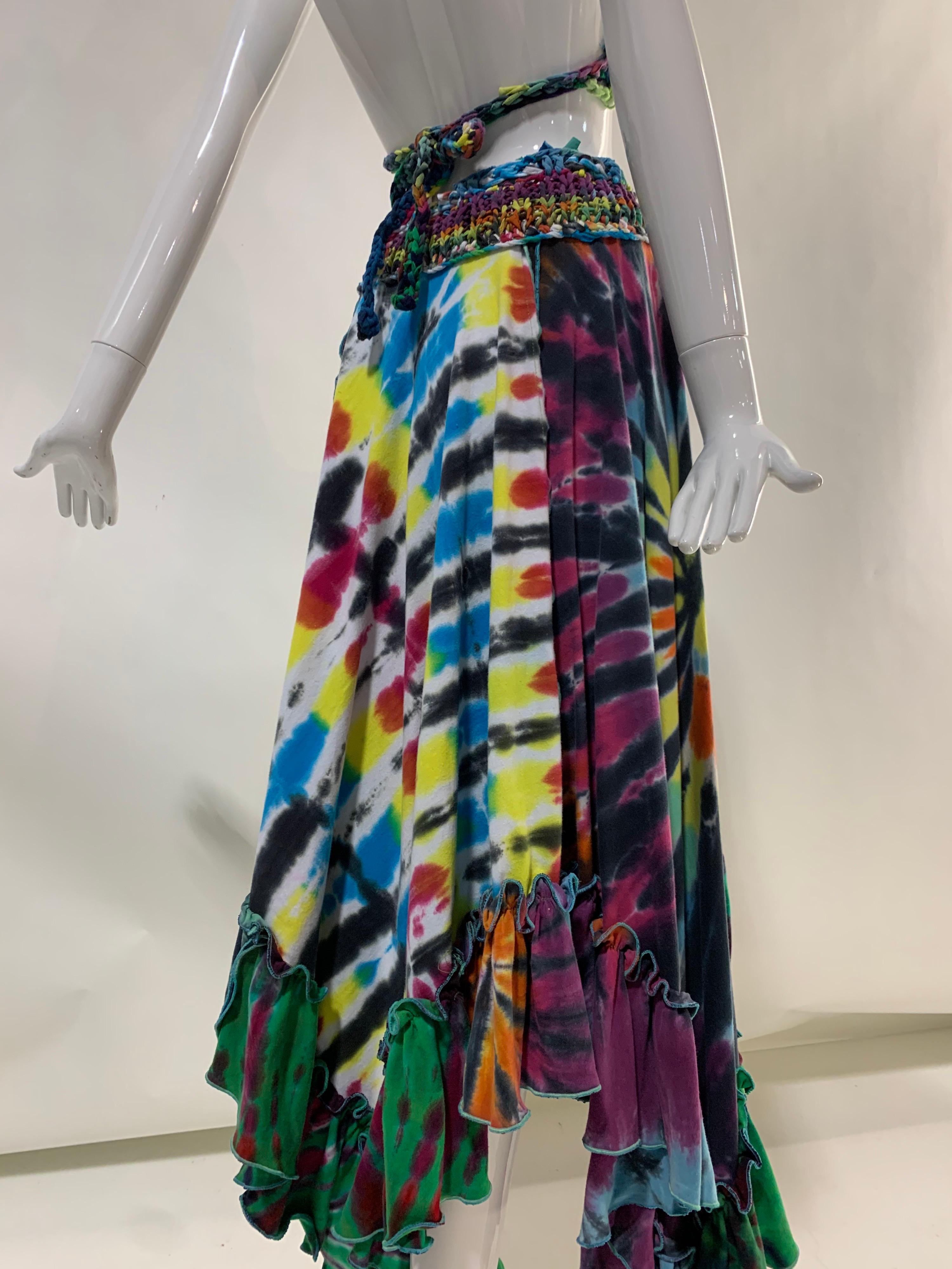 Torso Creations Rainbow Tie-Dye Skirt & Halter Set w/ Hand-Knit Waist Details 1