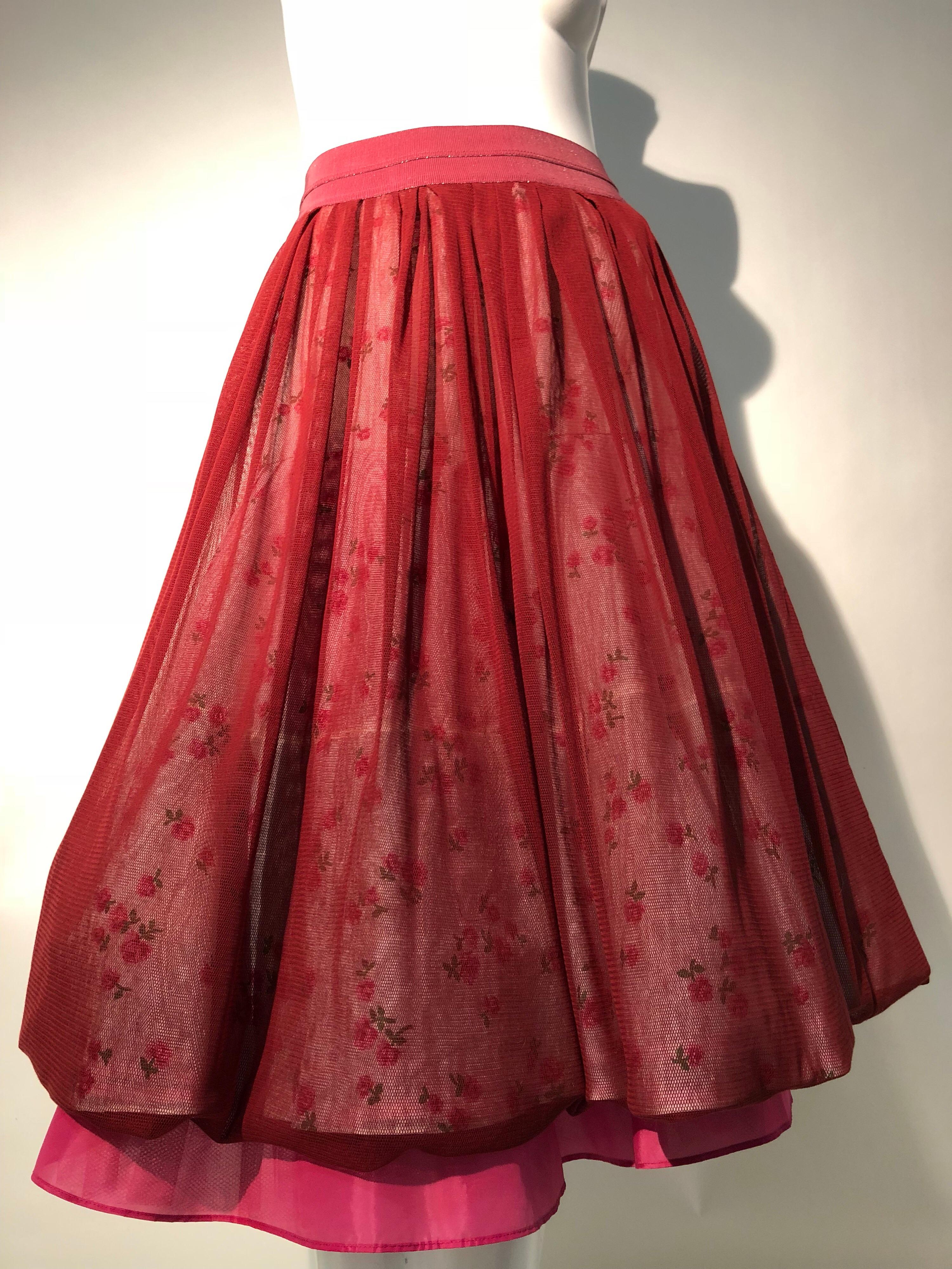 Torso Creations Reconstructed Multi-Layered Petticoat Skirt In Burgundy & Floral 7