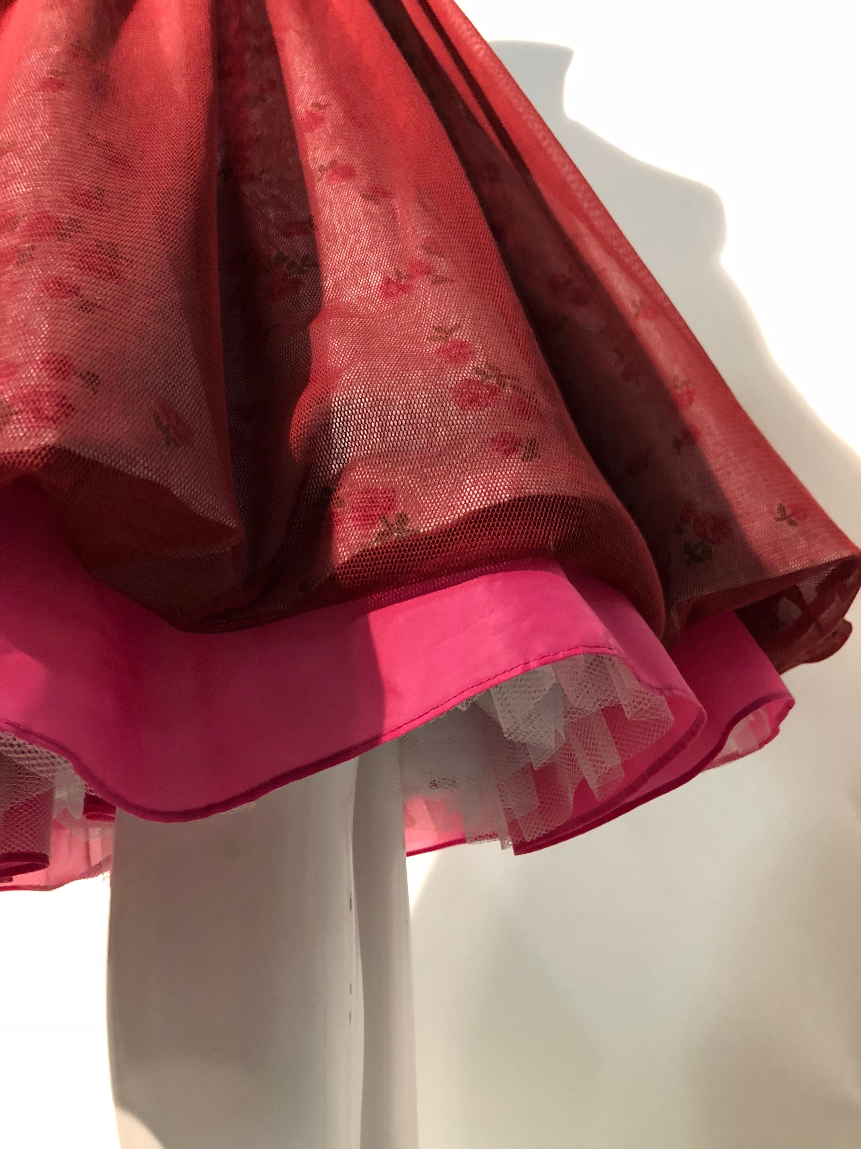 Torso Creations Reconstructed Multi-Layered Petticoat Skirt In Burgundy & Floral In Excellent Condition In Gresham, OR