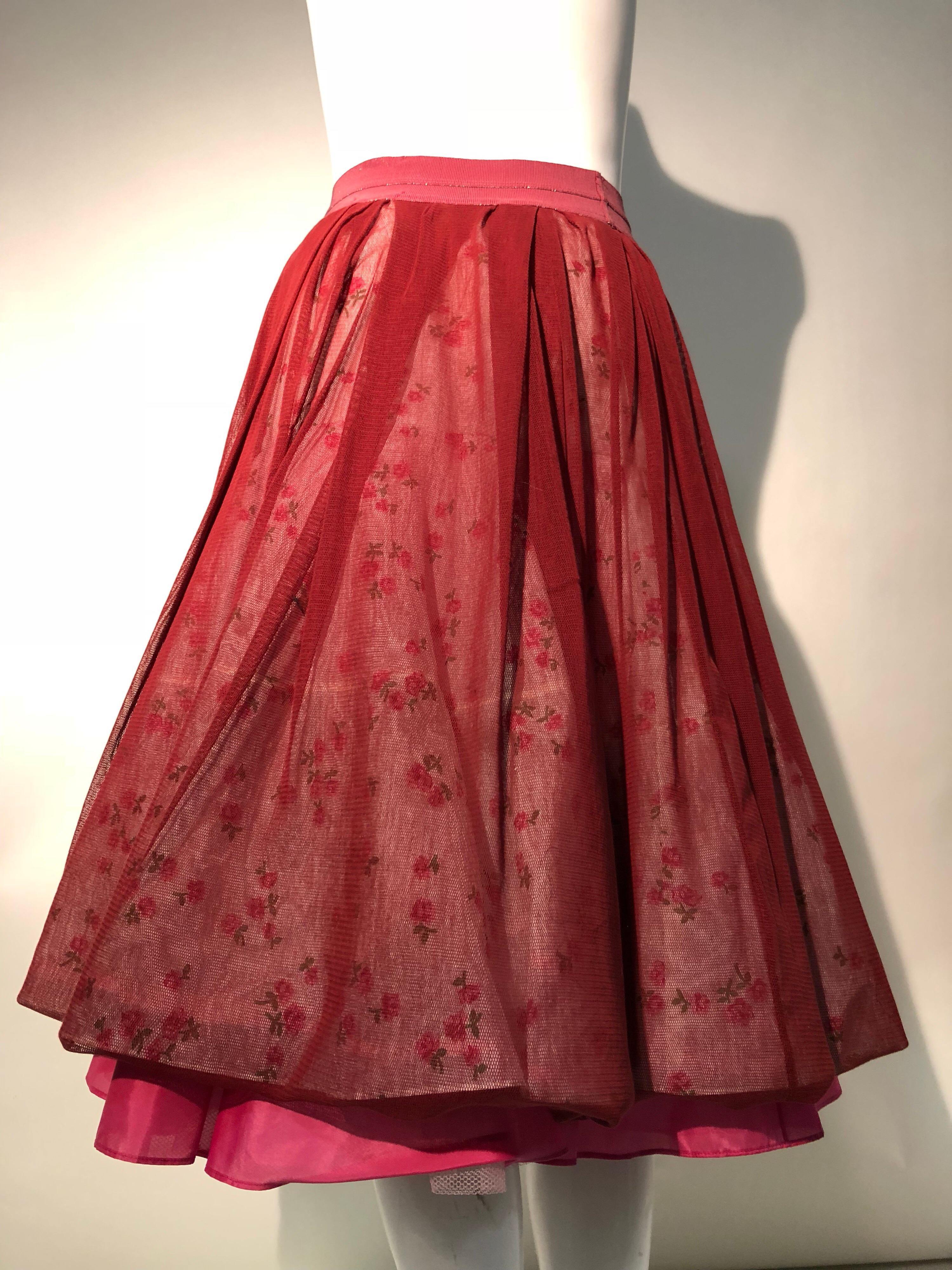 Torso Creations Reconstructed Multi-Layered Petticoat Skirt In Burgundy & Floral 2