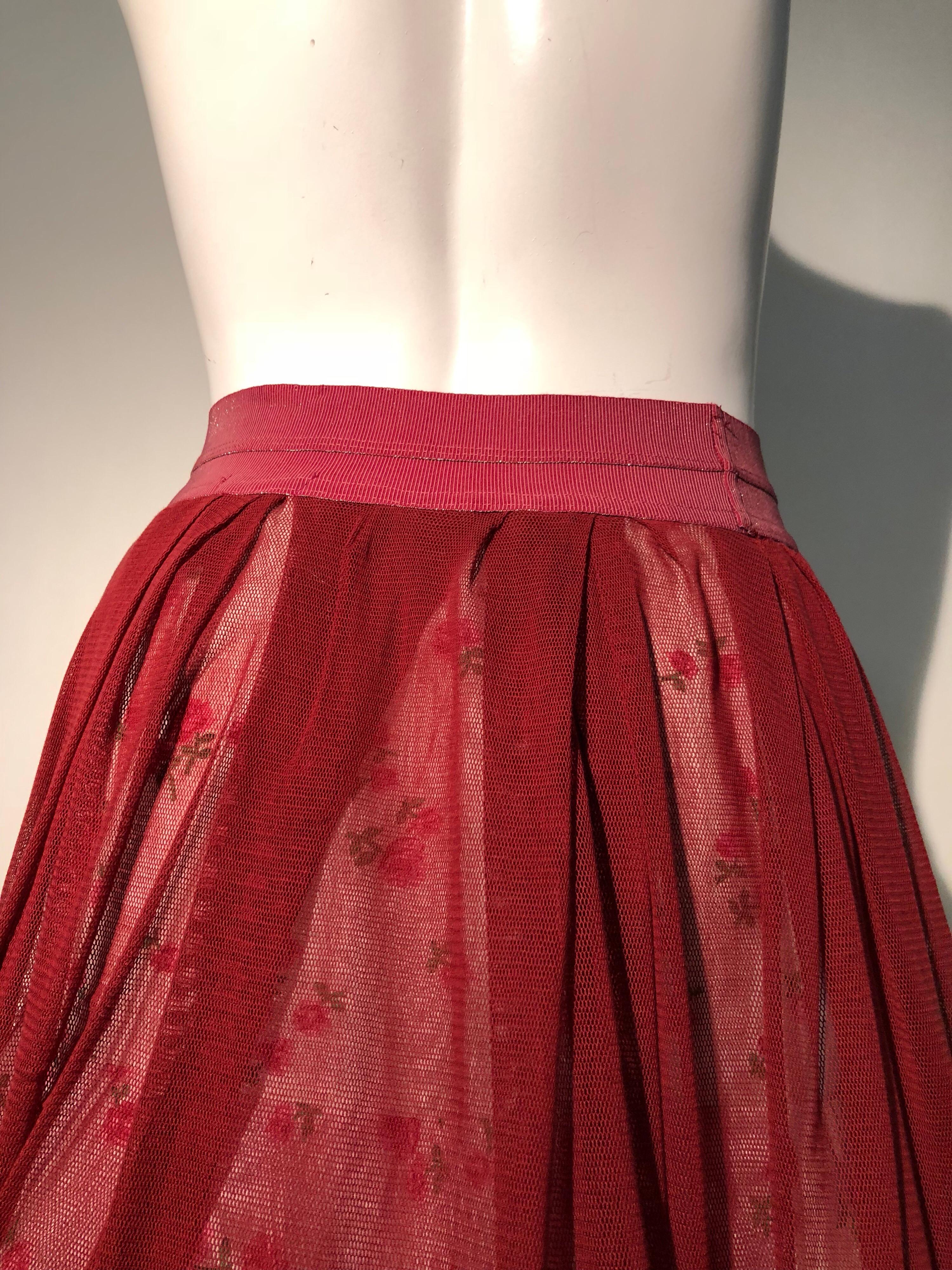 Torso Creations Reconstructed Multi-Layered Petticoat Skirt In Burgundy & Floral 3