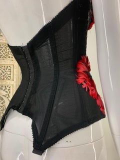 Torso Creations Red and Black Feather Embellished Merry Widow Bustier