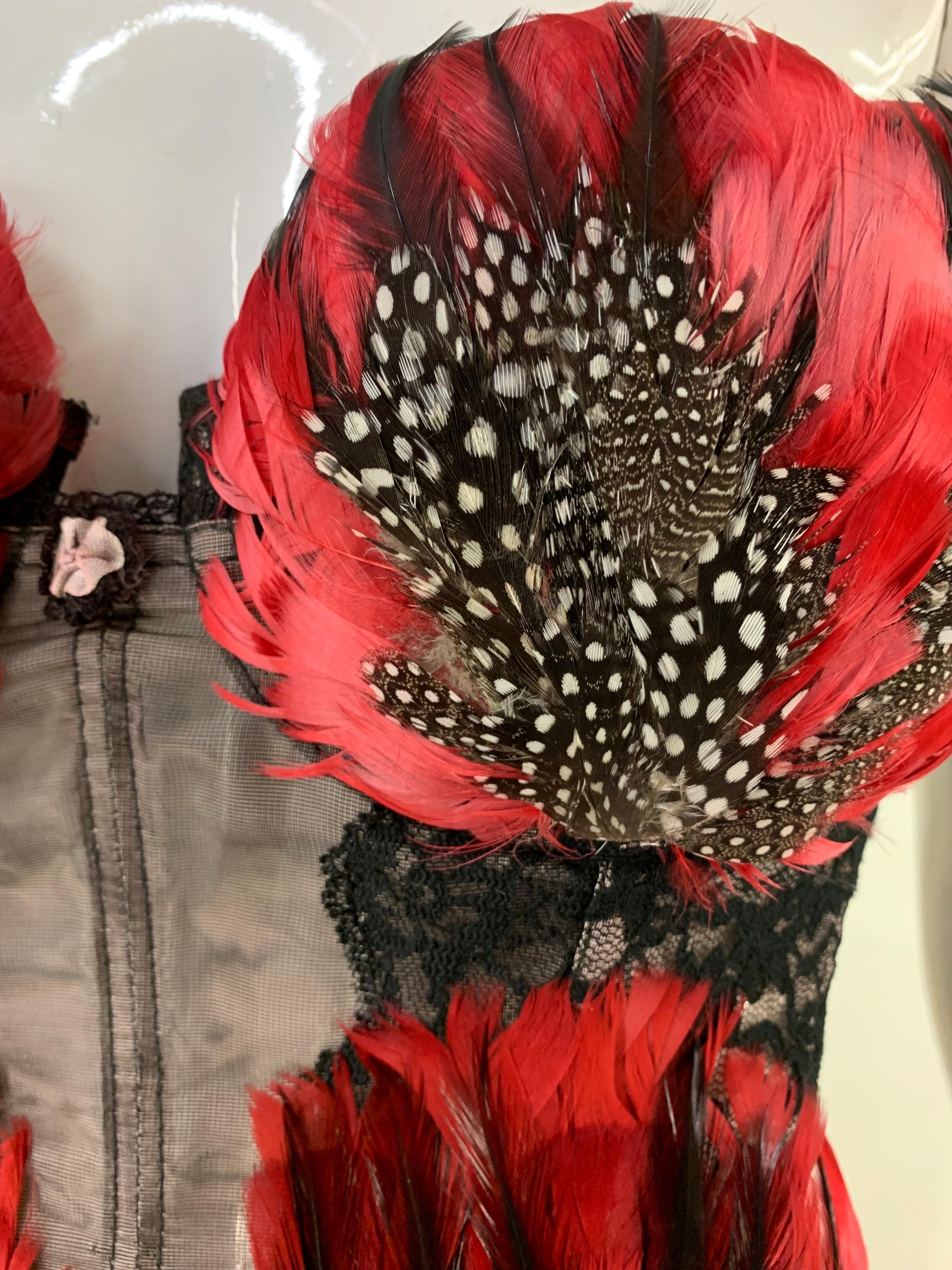 Torso Creations Red and Black Feather Embellished Merry Widow Bustier  For Sale 3
